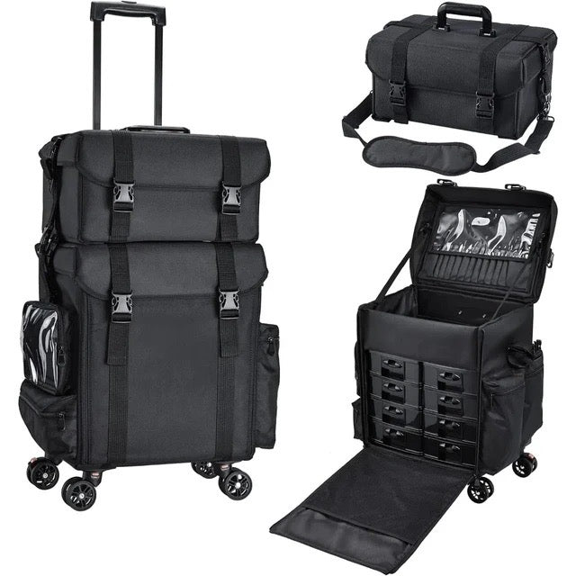 4 Lockable 360° Swivel Rolling Casters Professional Makeup Train Case - Beauty Trolley for Hairstylists, Nail Technicians & Cosmetologists | Perfect for Salon, Mobile Beauty Services & Travel Organization