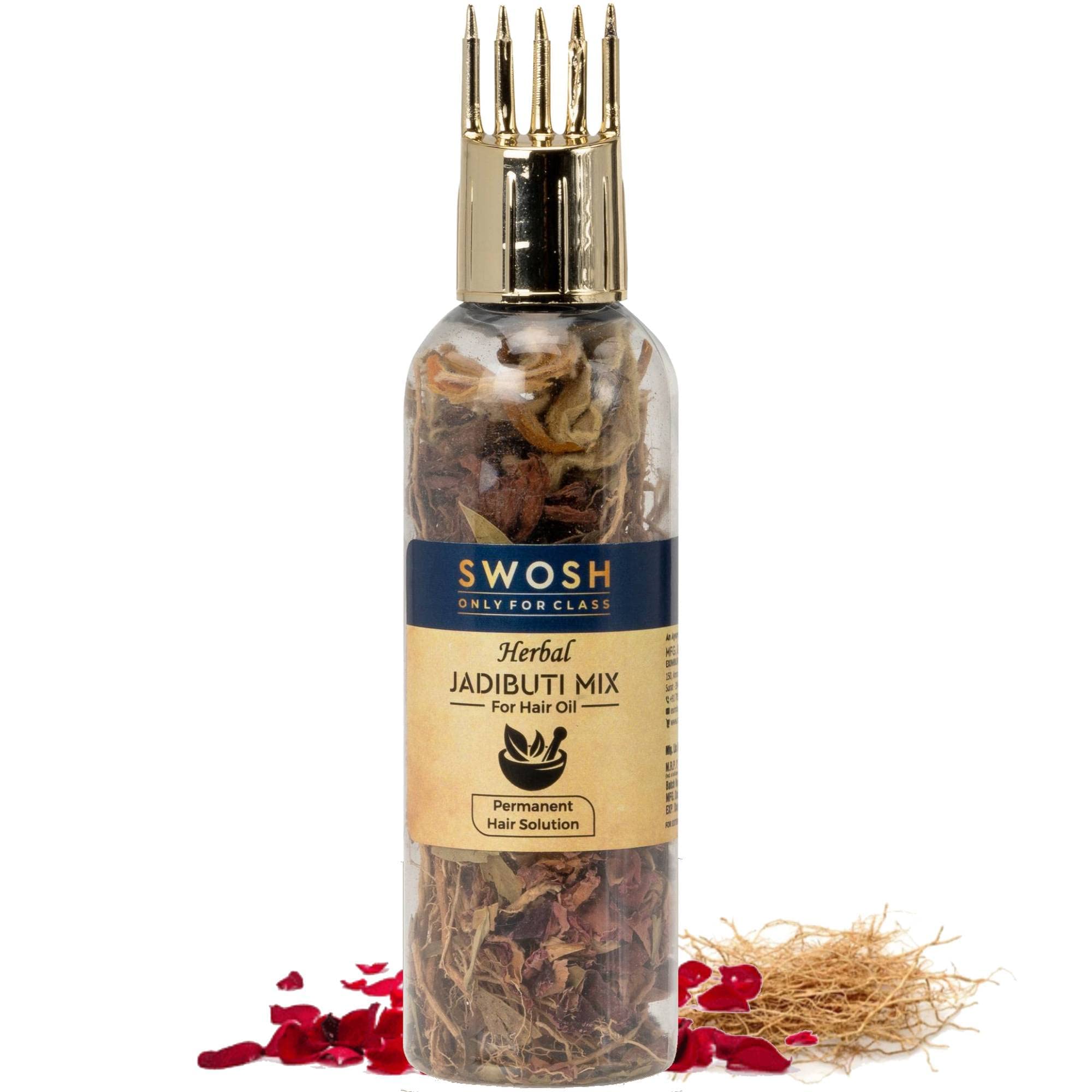 SWOSH Ayurvedic Herbal Hair Oil - 10g Dry Jadibuti Mixture with Vetiver Roots, Jasud, Rose Petals, Kesudo & Senna Leaves | Includes Hair Oil Applicator Bottle | Promotes Hair Growth & Scalp Health | Perfect for Dry, Damaged Hair & Daily Hair Care Routine
