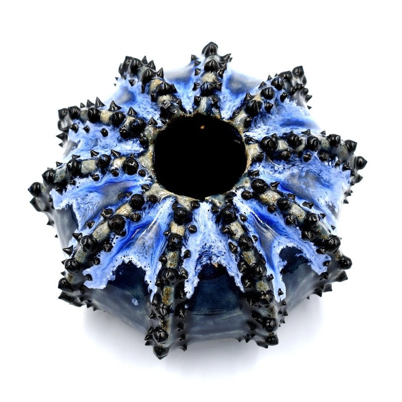 Blue Porcelain Sea Urchin Vase - Handmade Ceramic Home Decor for Living Room, Dining Table, or Wedding Centerpiece
