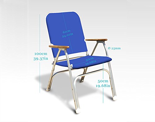 FORMA MARINE V100NB Navy Blue Boat Chair - Large Padded Folding Deck Chair with Aluminum Frame & Teak Armrests - Perfect for Yachts, Boats, and Outdoor Marine Use