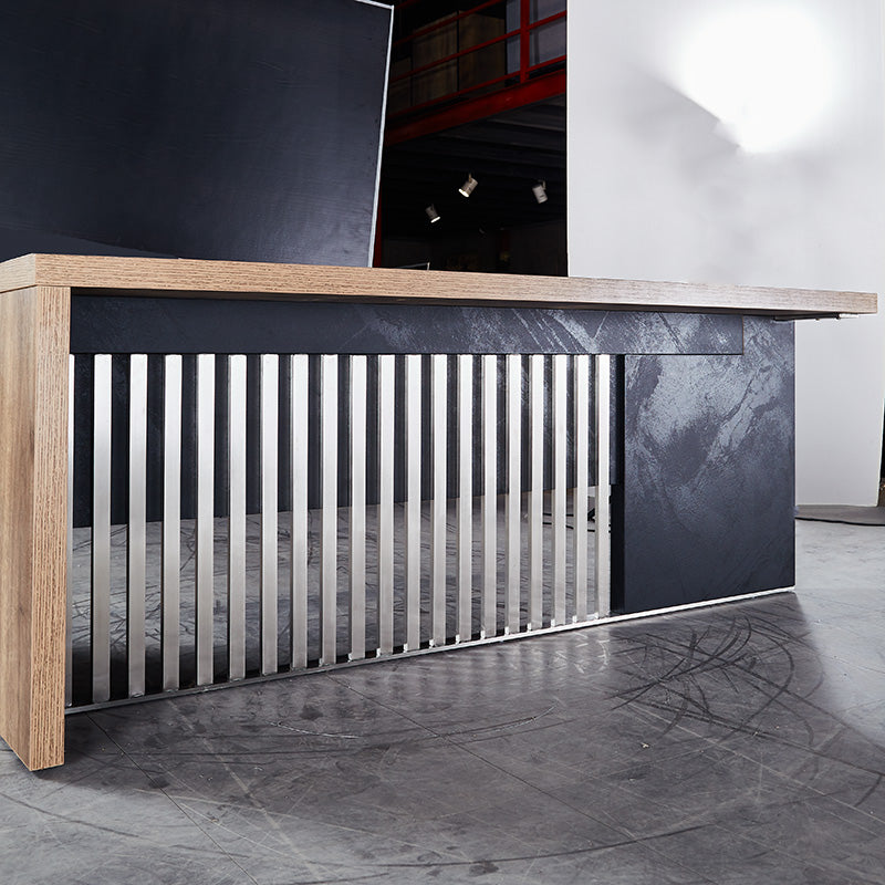 AFTAN 180cm Executive Desk with Pedestal & Right Mobile Return - Warm Oak & Black Finish - Perfect for Home Office & Professional Workspaces