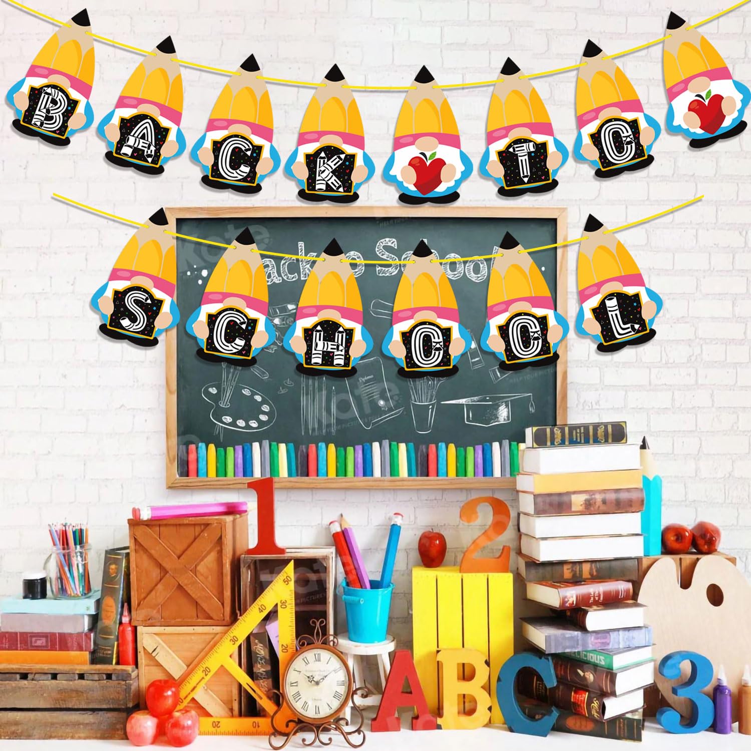 Back to School Banner - First Day of School Pencil Decorations for Classroom, Office & Home | Perfect for School Parties, Bulletin Boards & Welcome Signs