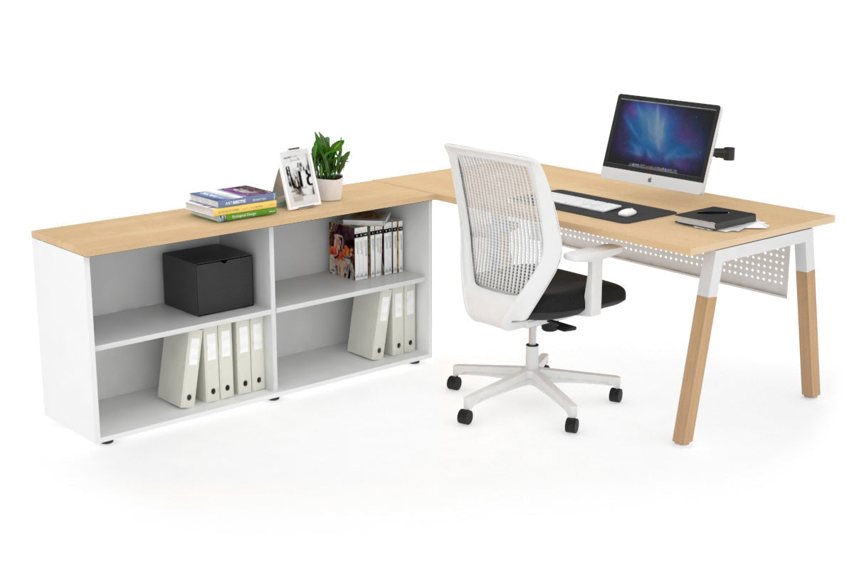 Premium Quadro A Legs Executive Desk with Wooden Legs & White Cross Beam - 1600L x 700W - Perfect for Home Office, Conference Rooms & Modern Workspaces