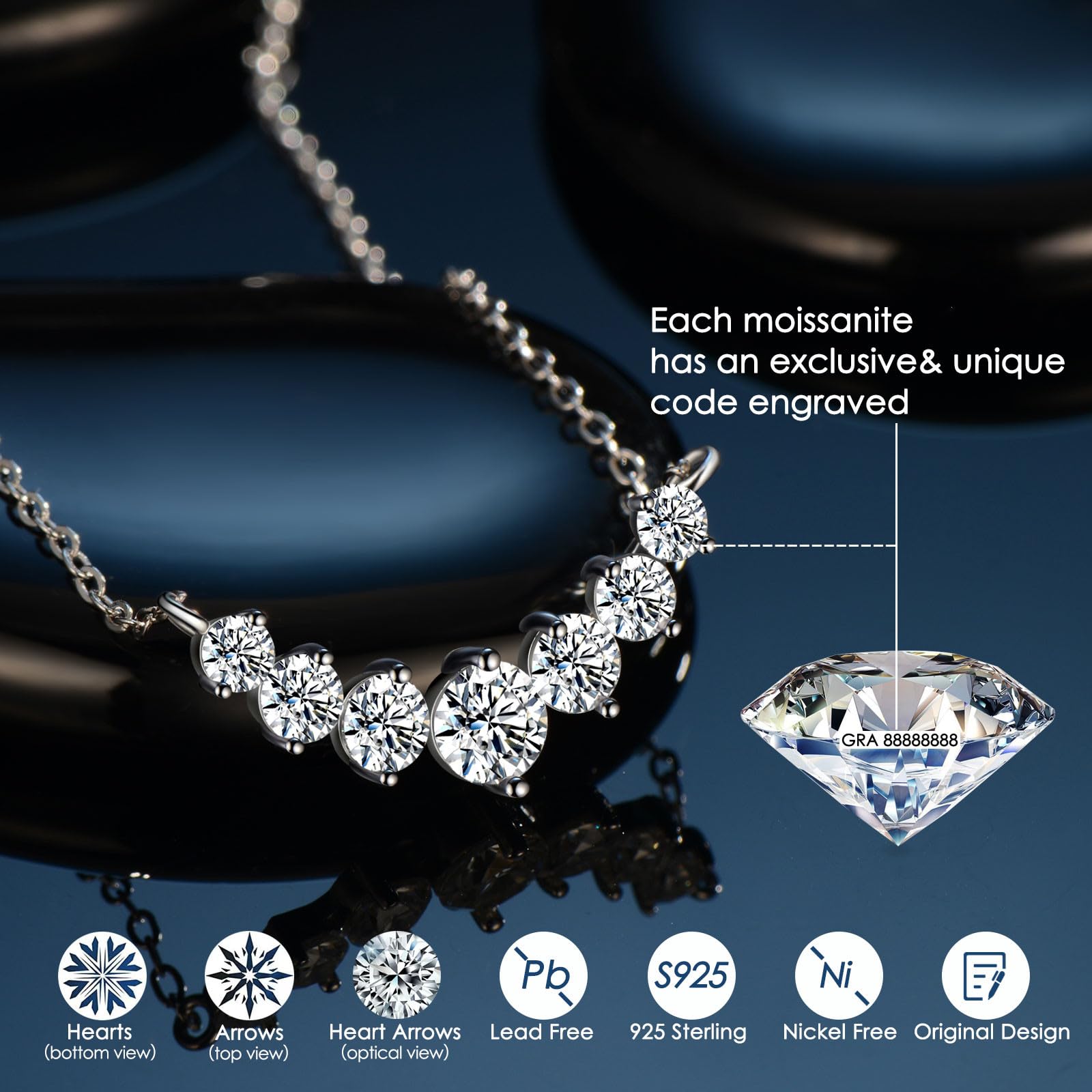 Moissanite Pendant Necklace for Women 0.5Ct-7.6Ct Durable Jewelry - Perfect Gift for Wife, Mom, Daughter & Girlfriend - Birthday, Wedding, Anniversary, Christmas, Valentine's & Mother's Day Present - Elegant for Daily Wear, Date Night & Special Occasions