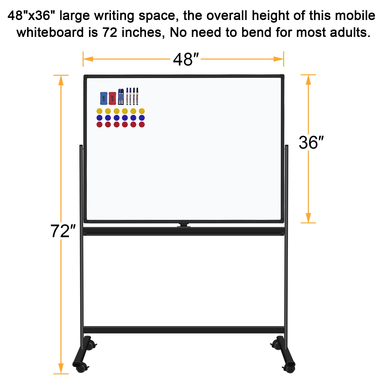 48x36 Inch Mobile Double-Sided Magnetic Dry Erase Whiteboard on Wheels - Commercial Rolling Whiteboard with Sturdy Stand for Home Office School & Conference Rooms | Perfect for Presentations, Classrooms & Team Brainstorming