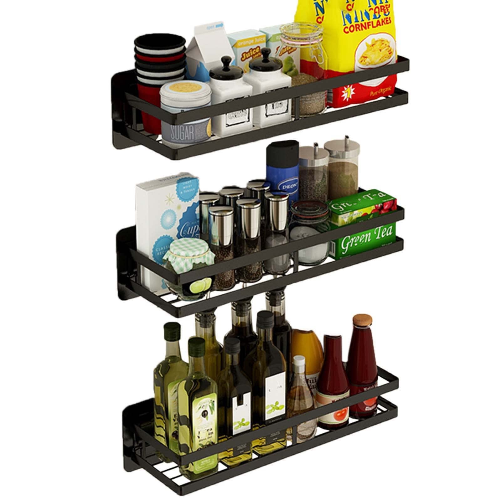 No Drill Spice Shelf - 3 Pack 30cm Black Stainless Steel Kitchen Wall Organizer | Adhesive Wall Mount for Spices, Utensils & Bathroom Essentials | Perfect for Home, Hotel & Small Space Organization