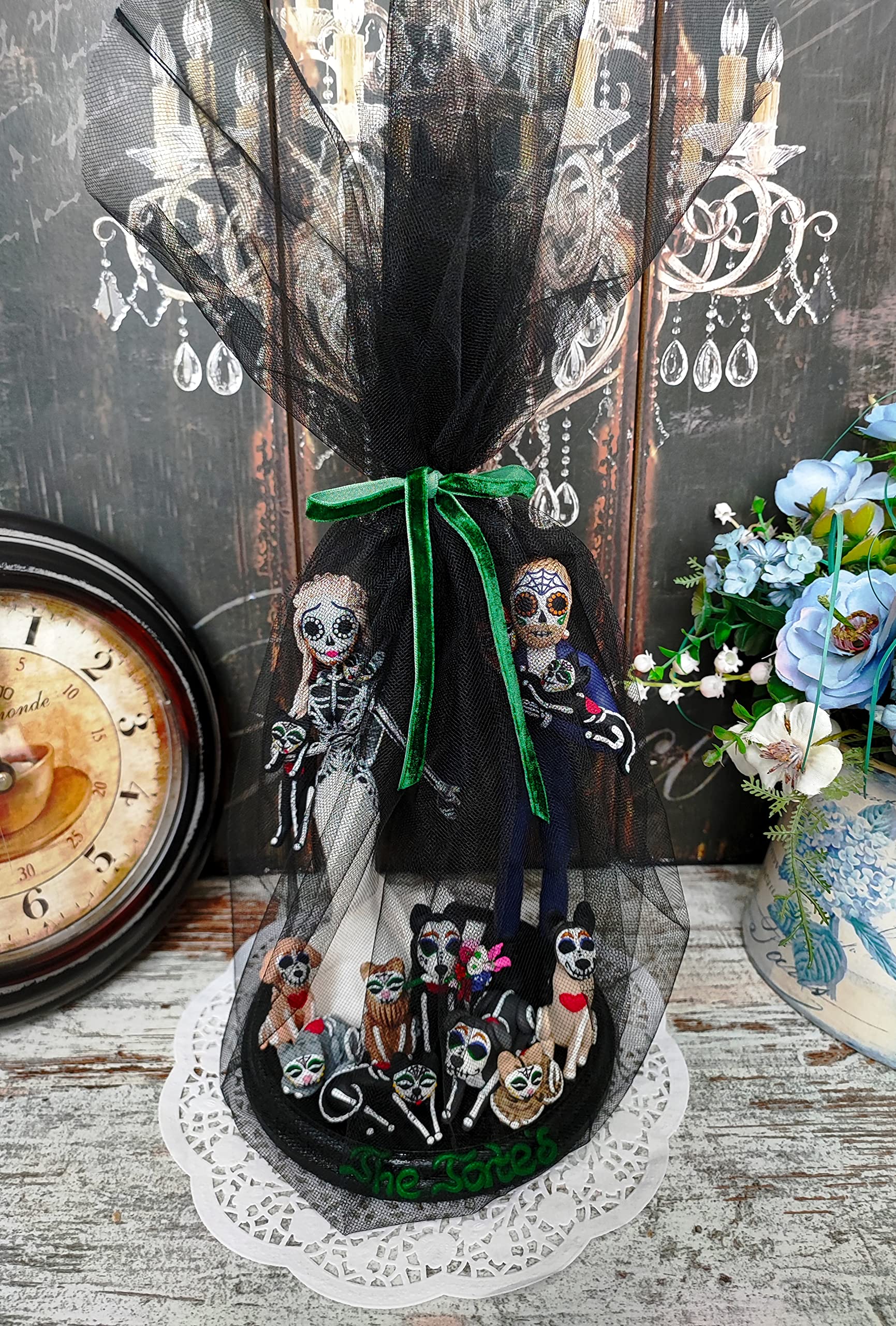 Mexican Day of The Dead Wedding Cake Toppers - Handmade Sugar Skull Decorations for Wedding, Quinceañera & Halloween Celebrations