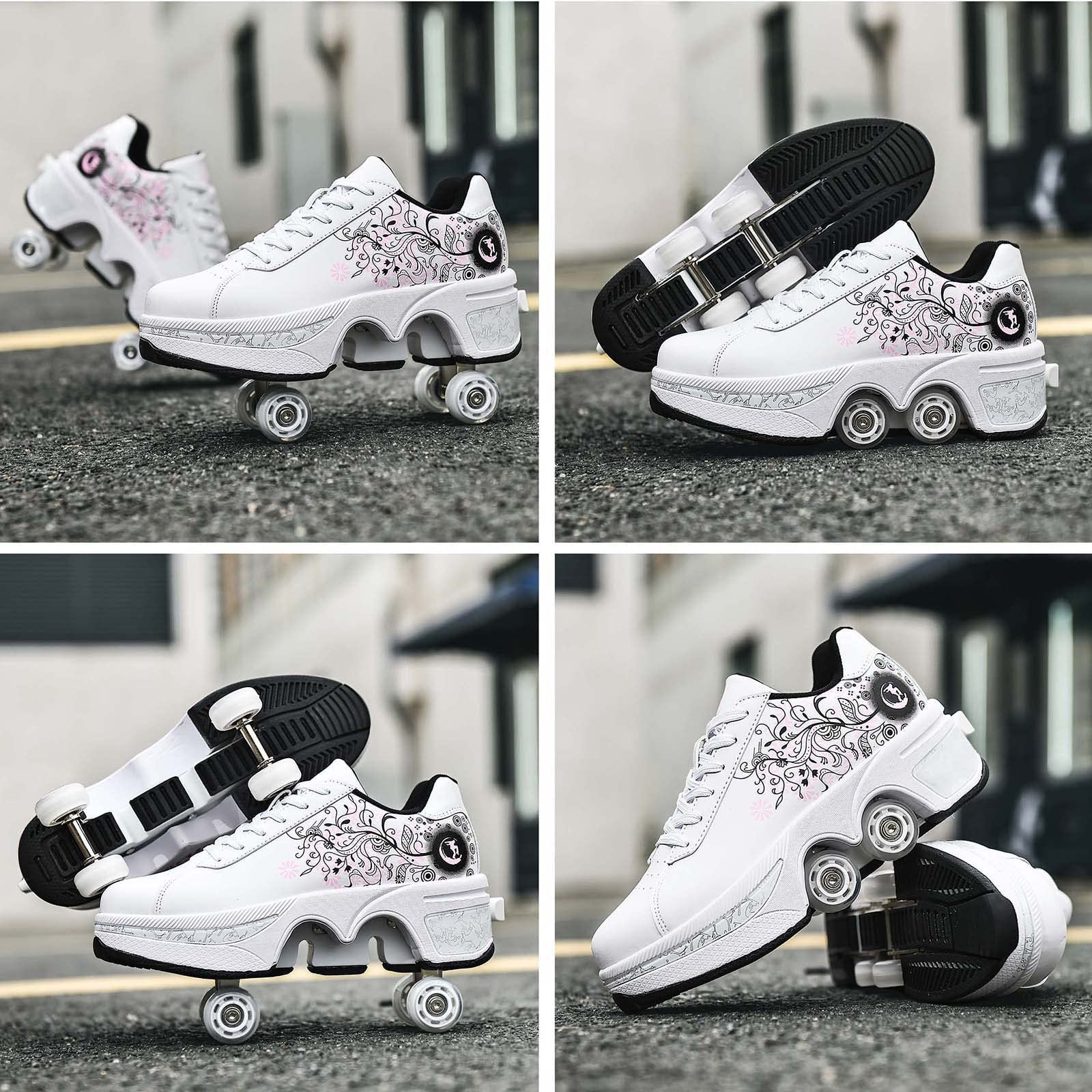 Women's & Kids' Convertible Roller Skate Shoes - 4-Wheel Adjustable Roller Sneakers for Outdoor Skating, Fun & Fitness | Perfect for Girls, Boys & Beginners at Parks, Rinks & Streets