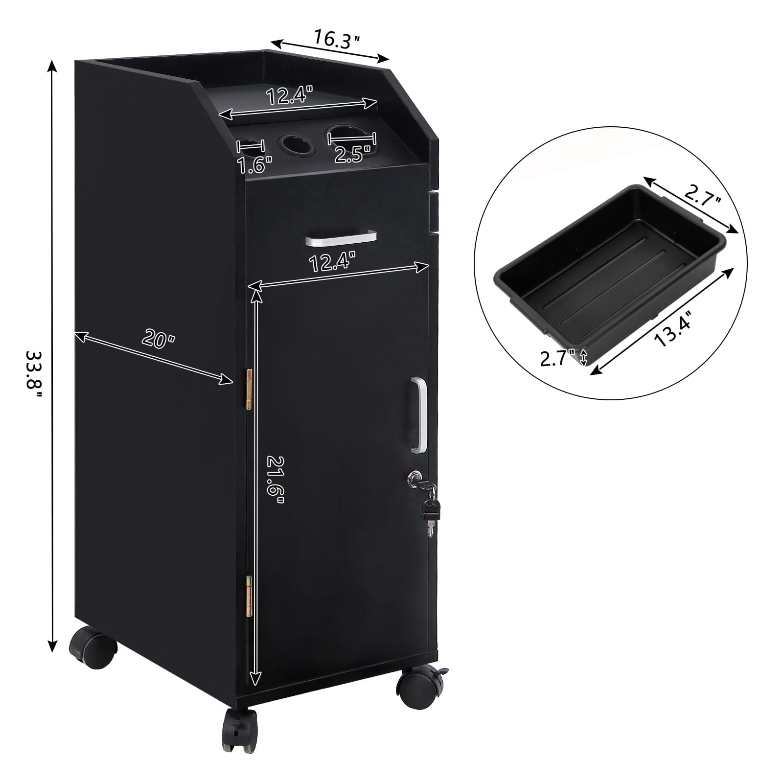 Professional Hair Salon Storage Cart with Wheels - 3 Hair Dryer Holders, 4 Lockable Drawers with 2 Keys - Mobile Hairdressing Station & SPA Utility Trolley (Black) - Perfect for Salon Organization, Stylist Workstations & Mobile Beauty Services