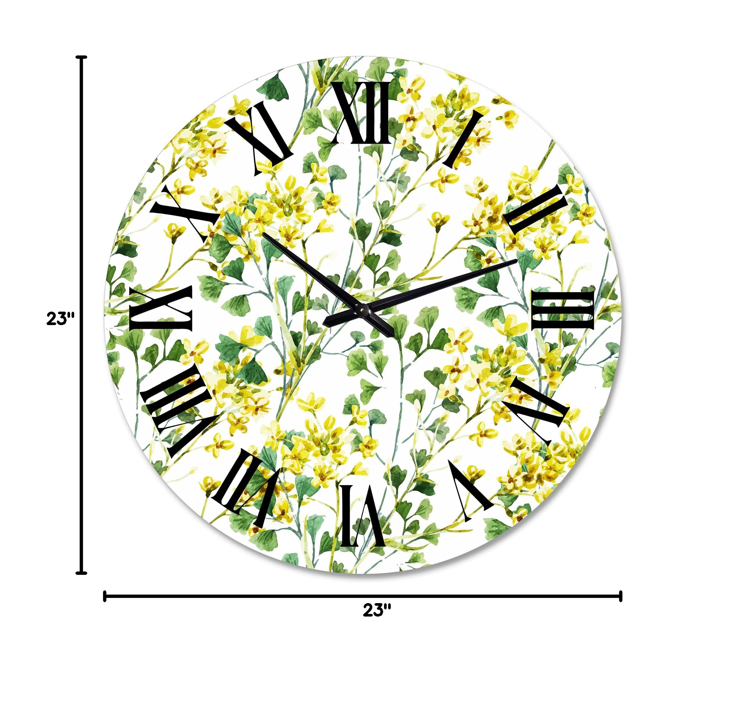 Vibrant Yellow Summer Wildflowers Wall Clock - Large Floral & Botanical Decor for Bedroom, Living Room, Office | Silent Non-Ticking Modern Home Décor