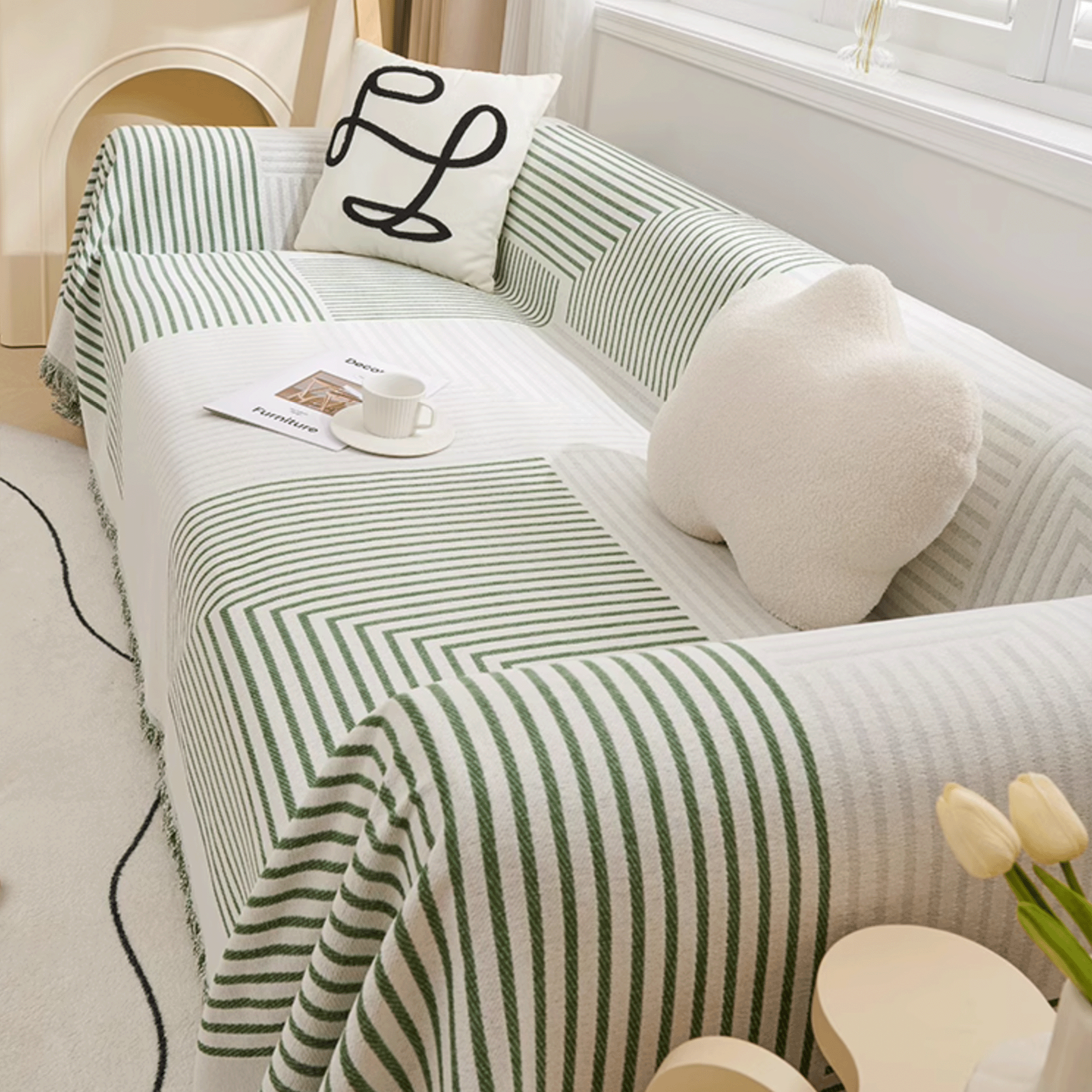 Stylish Garden Stripes Sofa Cover - Waterproof & Durable Furniture Protector for Indoor & Outdoor Use - Perfect for Patio, Living Room, and Sunroom Decor