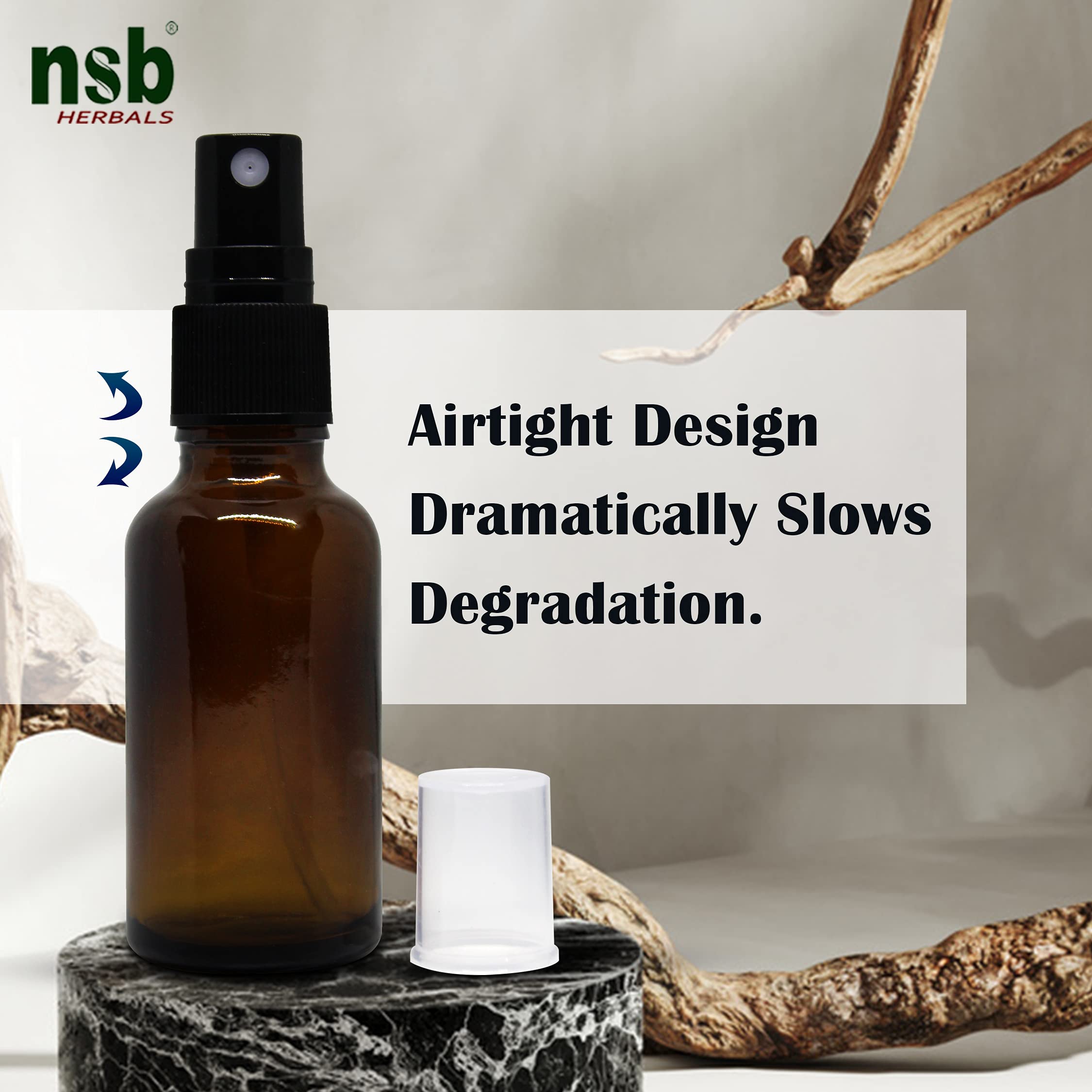 NSB Herbals 30ml Refillable Amber Glass Fine Mist Spray Bottles with Leak-Proof Pump - Perfect for DIY Perfume, Essential Oils, Aromatherapy Blends, Facial Mists & Beauty Products (Pack of 3) | Travel-Friendly, Home Spa & Skincare Essential