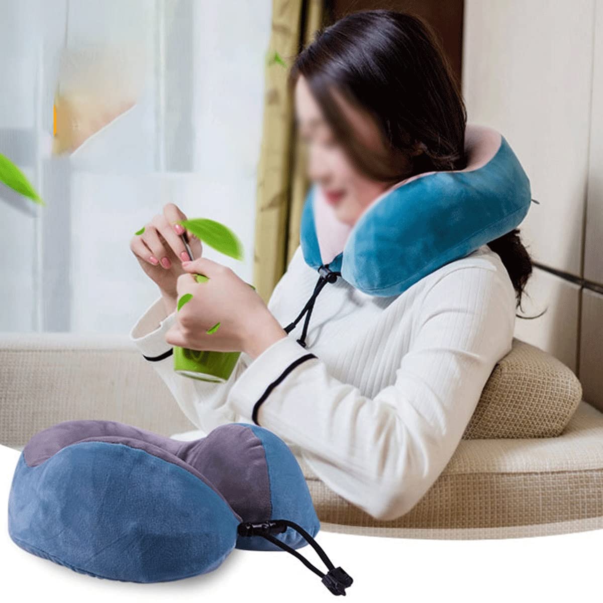 100% Pure Memory Foam Travel Neck Pillow - U-Shaped Ergonomic Support for Airplane, Car & Office - Pain Relief & Comfort for Long Flights, Road Trips & Work Naps