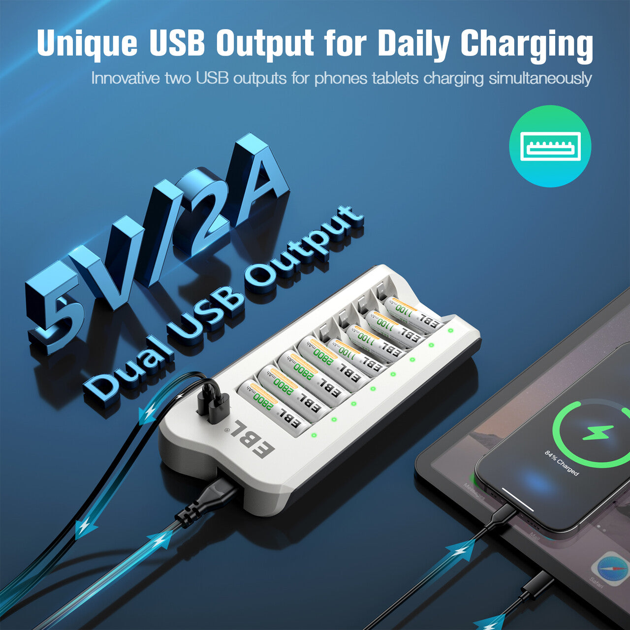 EBL Upgraded 808U Smart 8 Bay Individual Battery Charger for AA AAA NiMH NiCd Rechargeable Batteries - Perfect for Cameras, Toys, Flashlights & Home Electronics