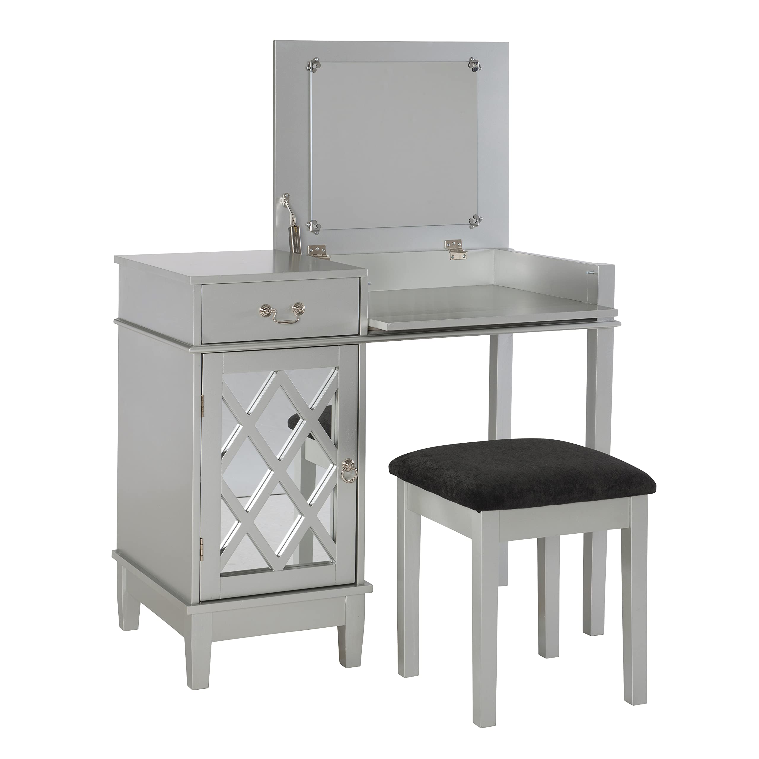 Linon Sandra Lattice Silver Vanity Set with Mirror - 30