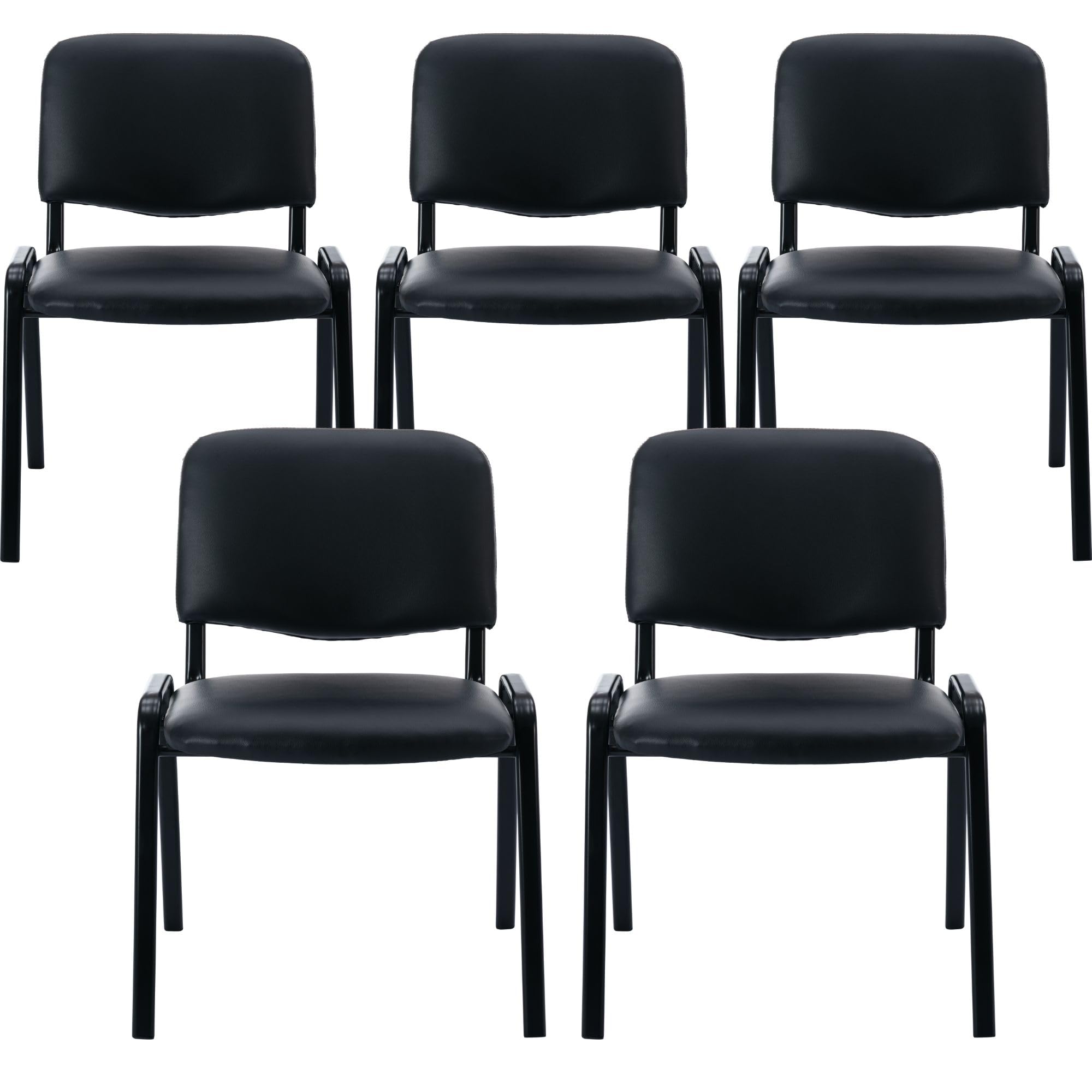 5-Pack Black Vinyl Leather Padded Stackable Chairs - Comfortable Armless Upholstered Seating for Office, Waiting Room, Church, Conference, Reception & Classroom - Space-Saving Stacking Chairs for Events & Multi-Purpose Use