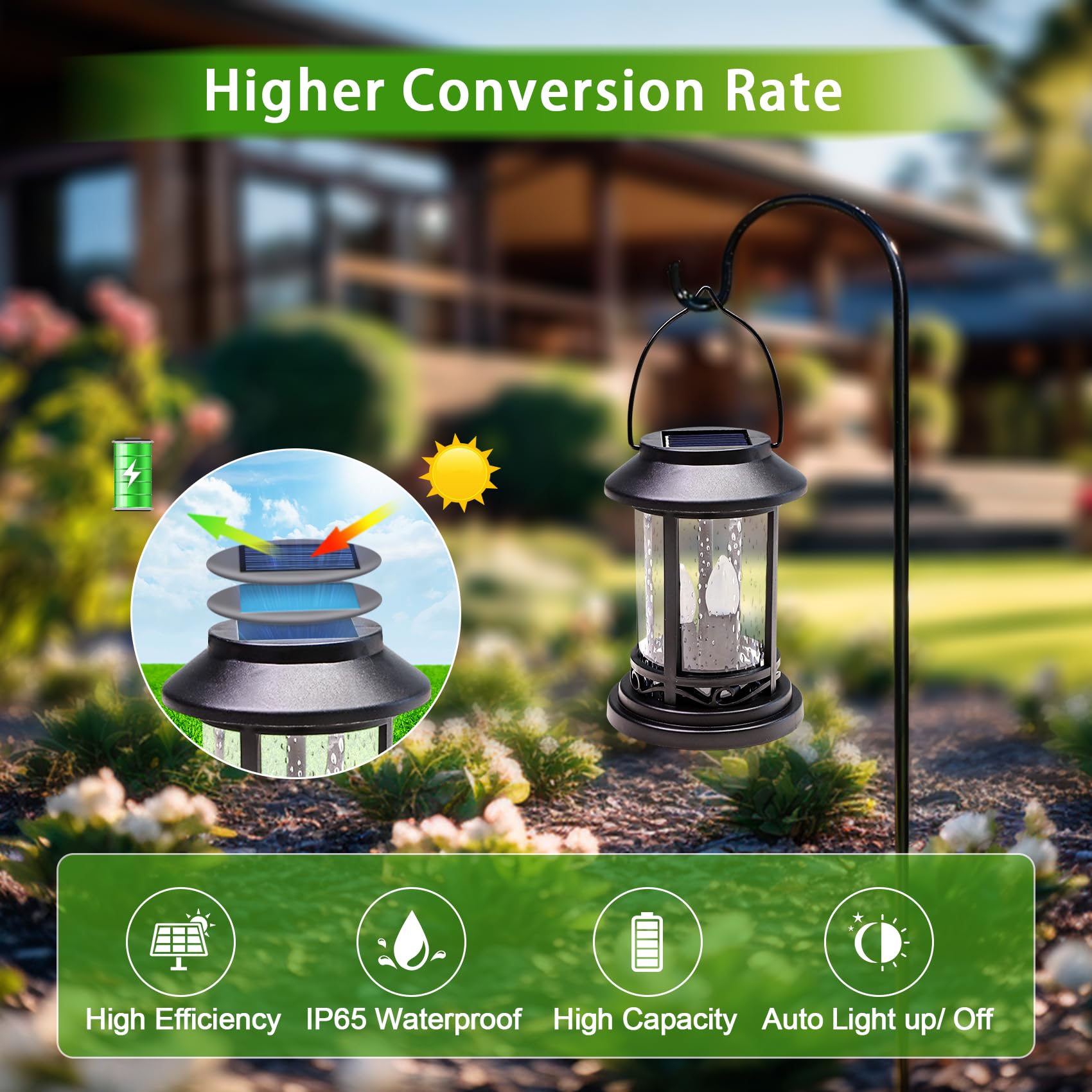 Beautyard 6 Pack Black Solar Powered Flickering LED Candle Lanterns - Waterproof Outdoor Stake Lights for Garden, Pathway, Patio Decor - Perfect for Backyard, Lawn, Wedding & Holiday Lighting Decorations