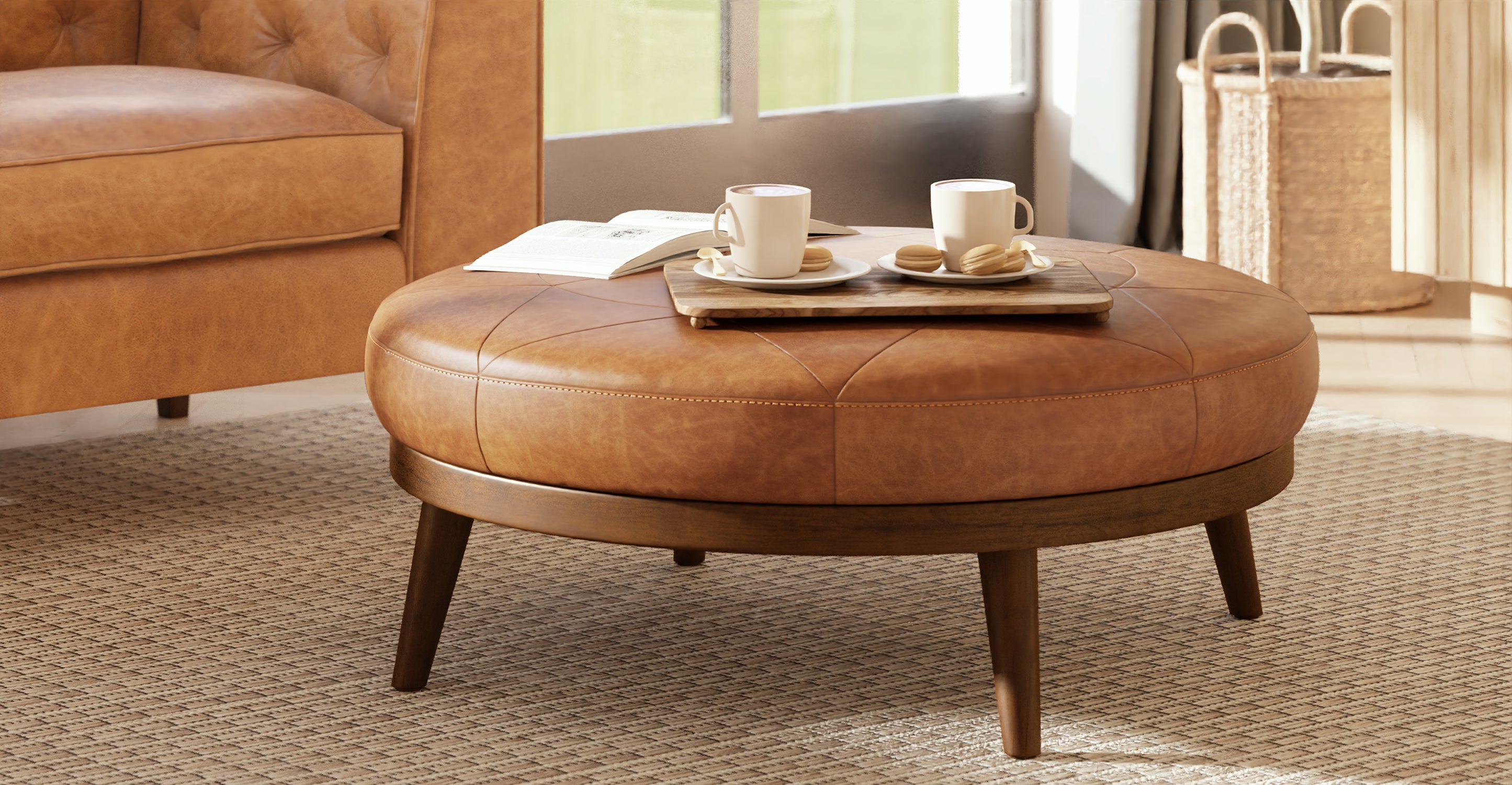 Premium Gio Leather Ottoman - Soft & Durable Footrest, Storage Bench, Living Room Decor - Perfect for Home, Office & Lounge Relaxation