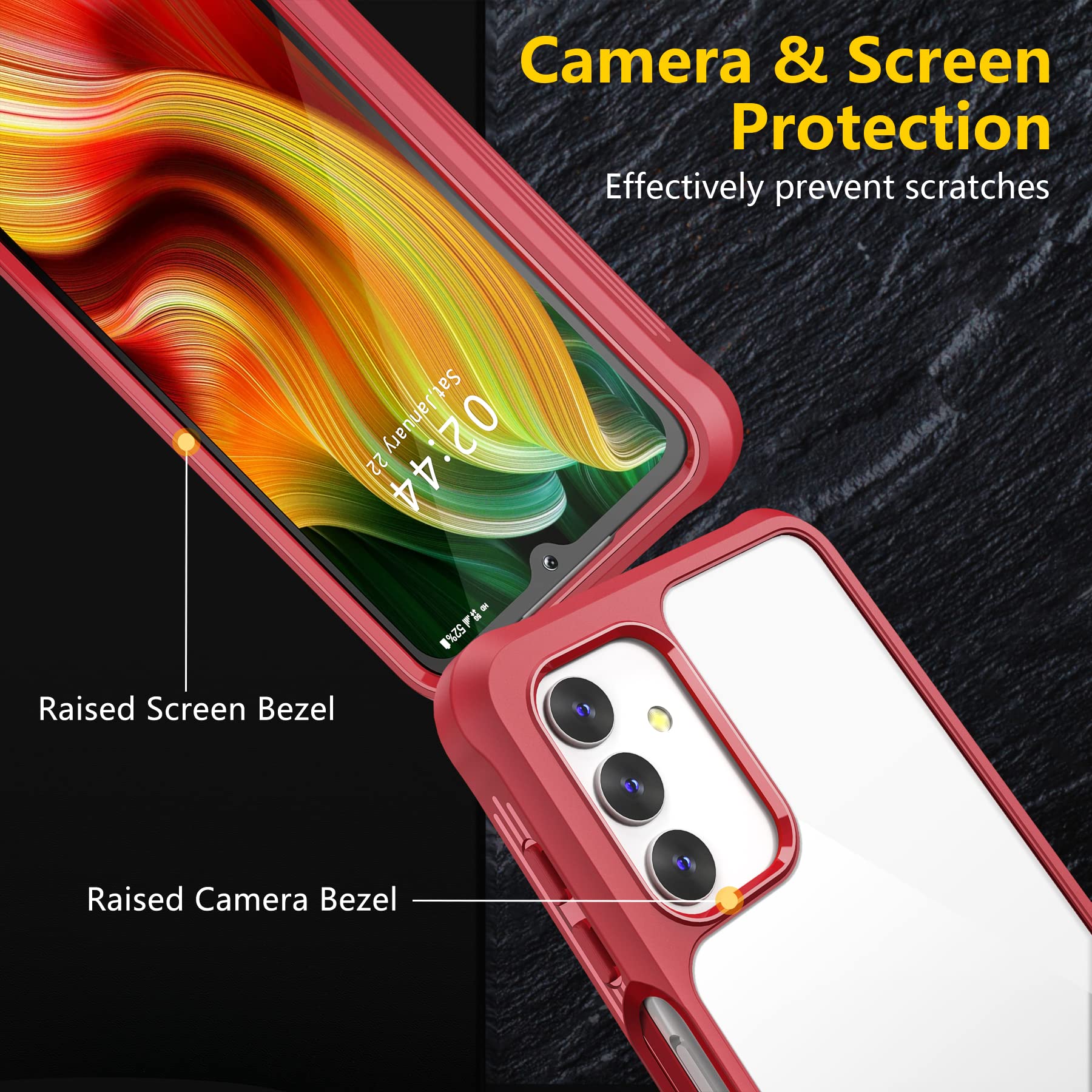 Samsung Galaxy A13 5G Case - Clear Hard Protective Phone Cover with Tempered Glass Screen Protector | Shockproof Bumper Design | Perfect for Everyday Use, Travel & Outdoor Activities (Red)