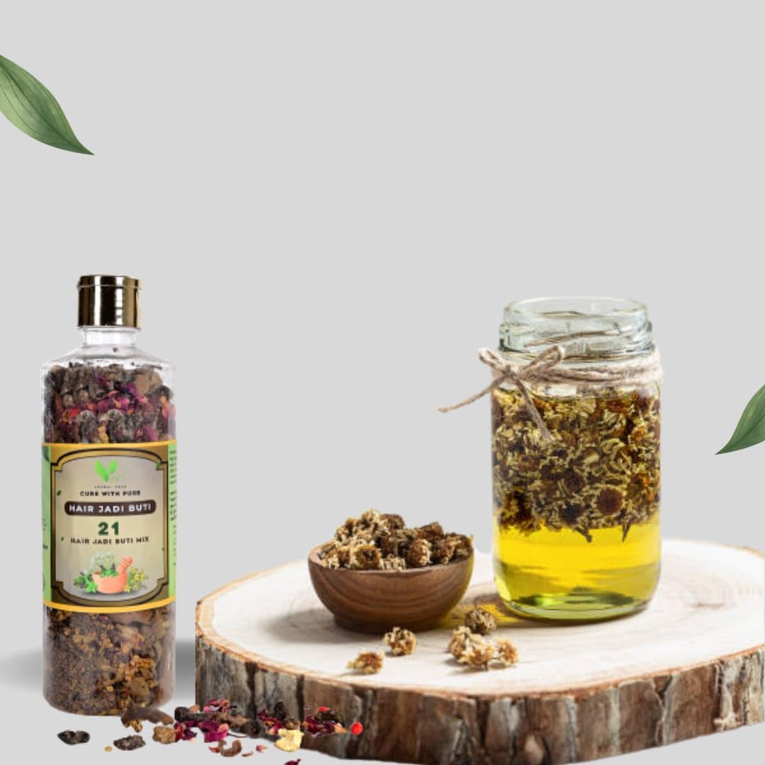 Vini's Herbal Hair Growth Oil Kit | DIY Ayurvedic Hair Treatment with Raw Herbs (Jadibuti) | Natural Solution for Hair Loss, Dandruff & Thinning Hair | Perfect for At-Home Hair Care & Scalp Treatment