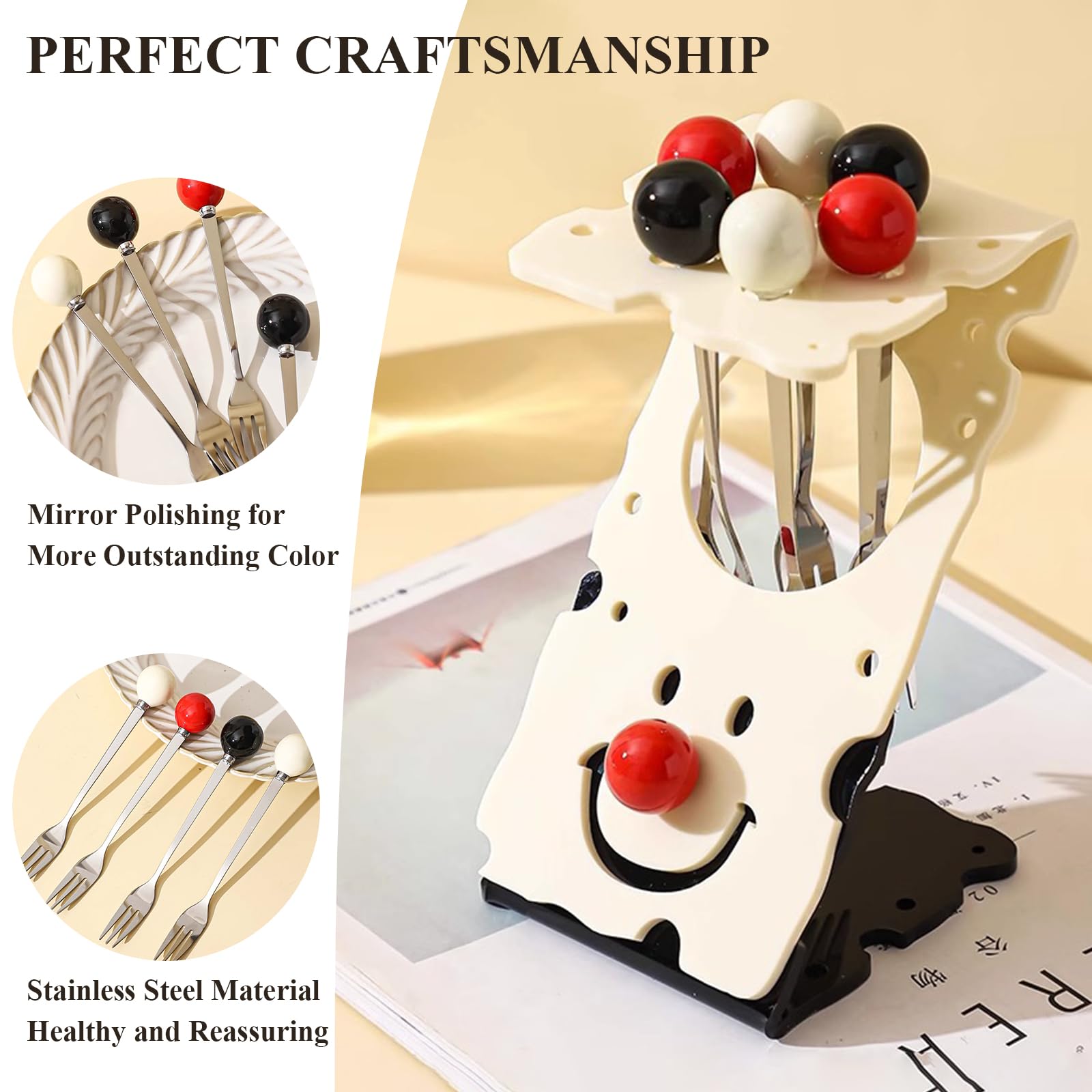 6-Piece Mini Dessert Forks Set - Stainless Steel Appetizer & Cocktail Forks with Clown Holder - Perfect for Home, Party, Wedding & Fruit, Cake Serving (Colorful)