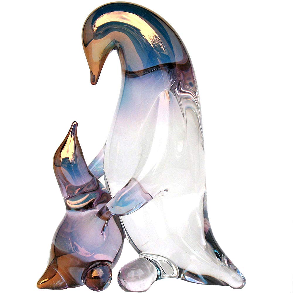 Hand Blown Glass Penguin Mother and Baby Figurine - Cute Collectible Animal Sculpture for Home Decor, Gift & Christmas Display