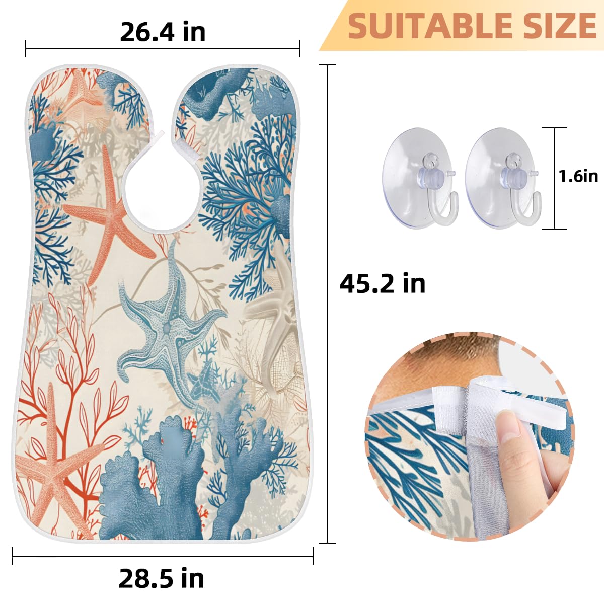 Men's Starfish Coral Print Beard Shaving Bib - Waterproof Makeup & Hair Dye Apron for Barbers & Stylists - Sink Hair Catcher & Beard Trimming Tool - Perfect for Salon, Home Grooming & Gift Giving