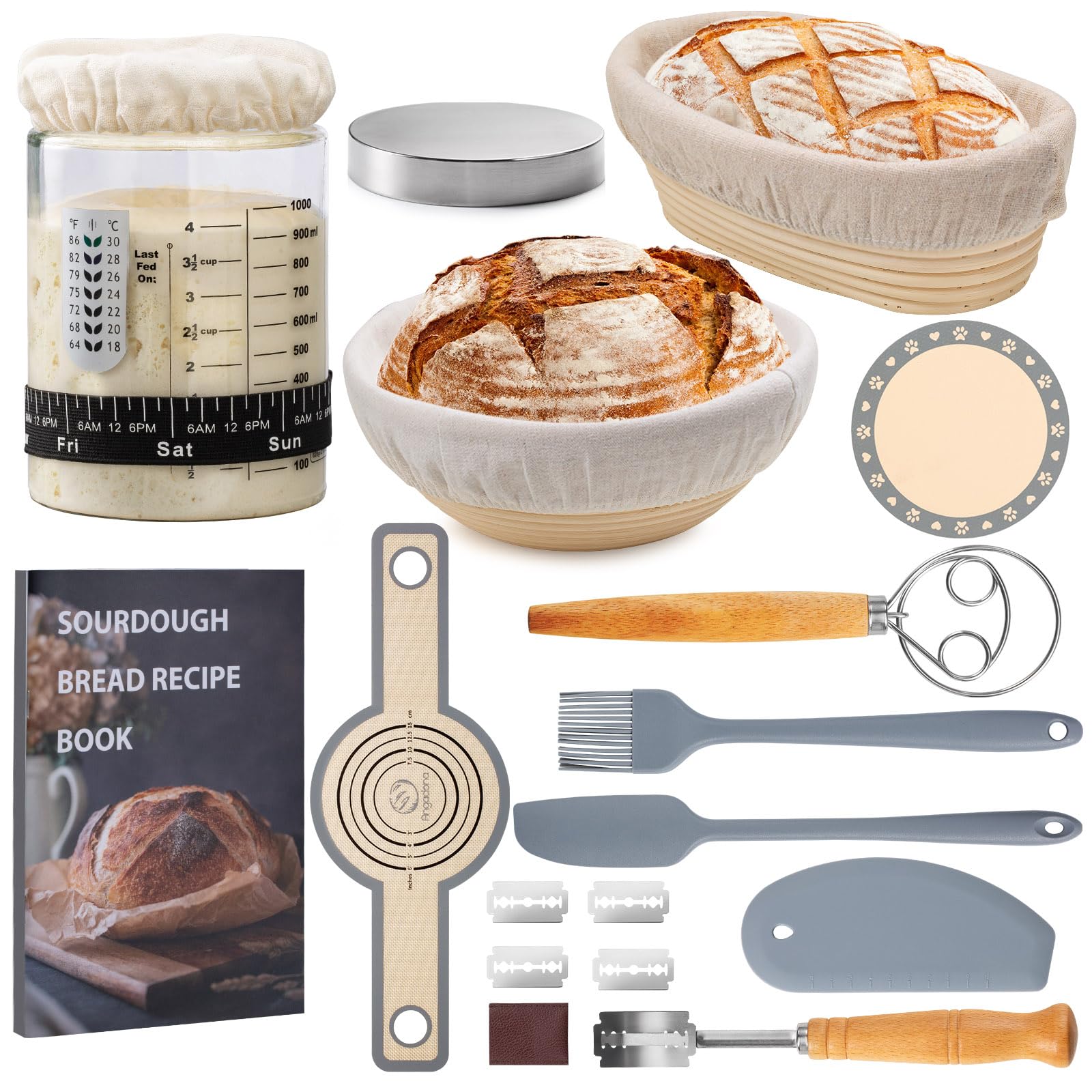 Organic Sourdough Starter Kit - 40oz Glass Jar, 9