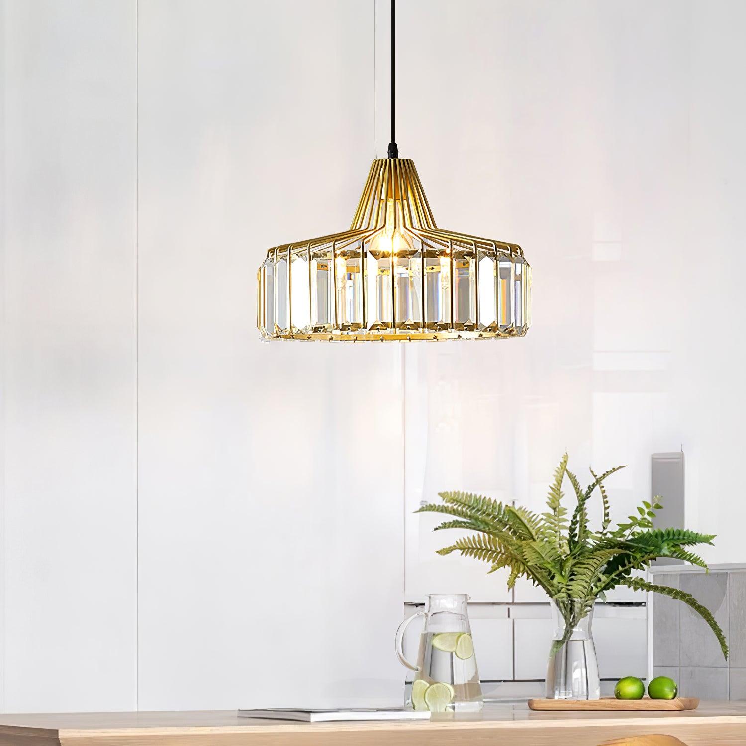 Crystal Drum Pendant Light - Modern Glass Ceiling Chandelier for Dining Room, Living Room & Bedroom Lighting Decor