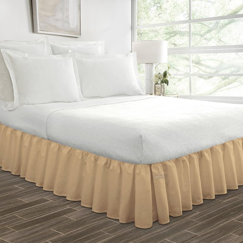 16 Inch Ruffled Bed Skirt - Premium Microfiber Queen Size Bedskirt in Taupe | Fade, Wrinkle & Static Resistant | Decorative Design with Hidden Storage Space | Perfect for Guest Rooms, Master Bedrooms & Clutter-Free Home Organization