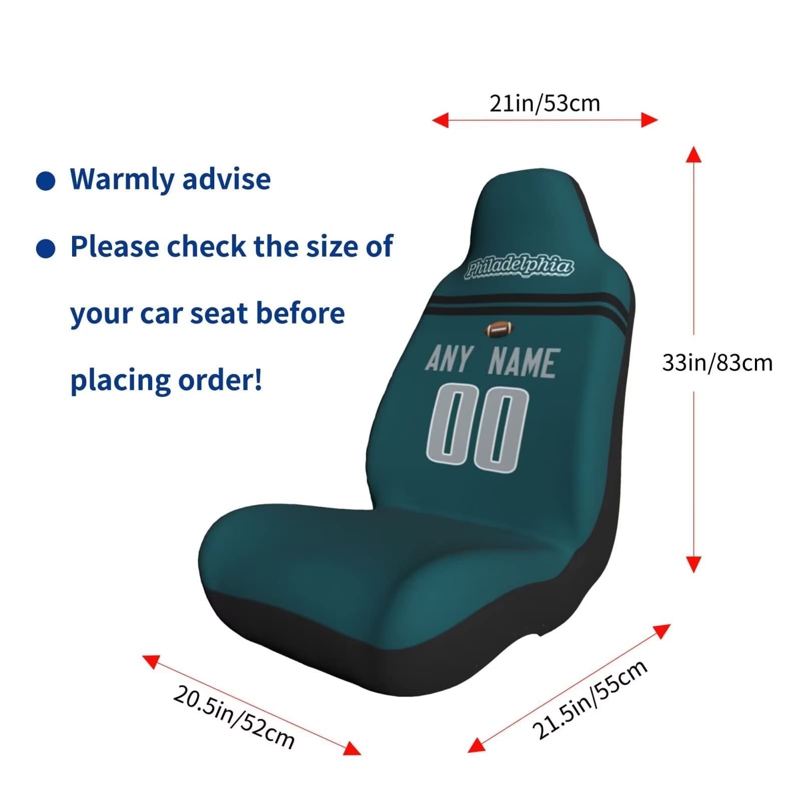 Custom Personalized Football Car Seat Covers with Name & Number - Elastic Soft Front Seat Protectors (2-Piece Set) | Universal Fit for Most Cars, Trucks & SUVs | Perfect Philadelphia Eagles Gifts & Game Day Car Accessories