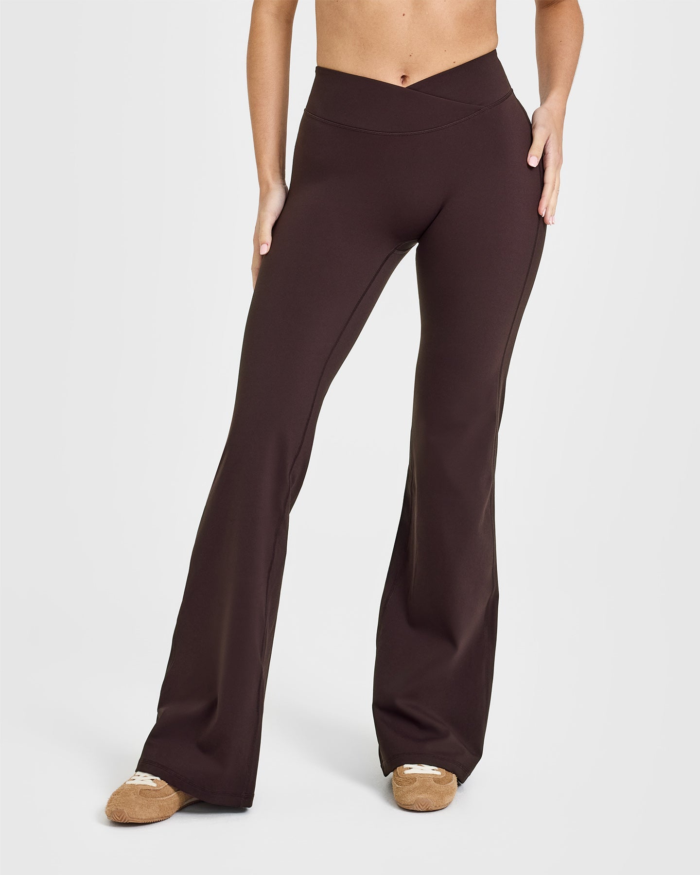 Unified Wrap Flared Bottoms | Plum Brown High Waist Yoga Pants for Women - Comfortable Workout Leggings for Yoga, Running & Lounge Wear