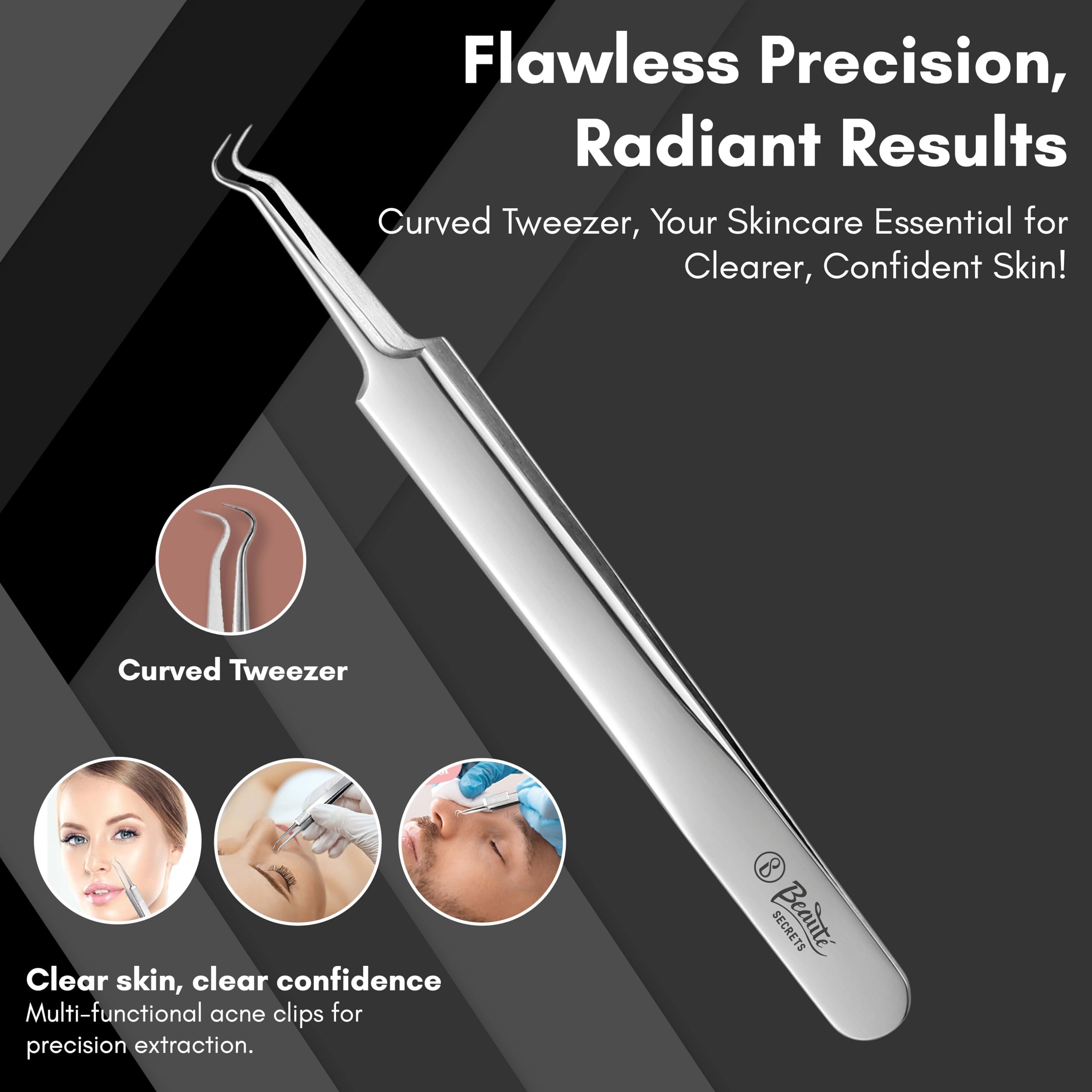 Professional Stainless Steel Blackhead Remover Kit for Men & Women - 5-Piece Acne Extraction Tools with Anti-Slip Handle & Storage Case - Facial & Back Blackhead Removal for Clear Skin - Perfect for Home Spa & Skincare Routine
