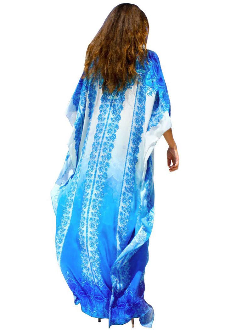 Elegant Women's Long Tunic Kaftan Maxi Dress with Batwing 3/4 Sleeves - Plus Size Summer Beach Cover Up Dress for Vacation, Pool Party & Boho Chic Outfits