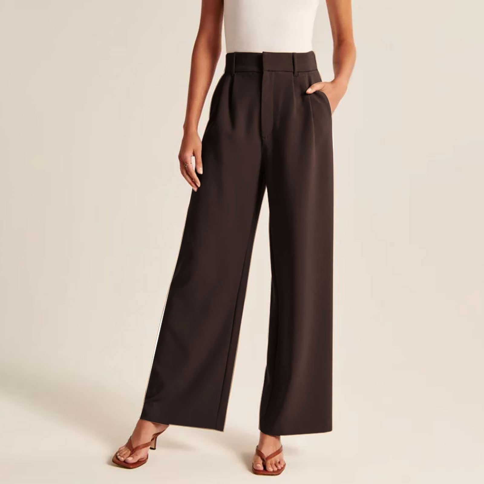 Qeaghou Women's High Waisted Wide Leg Palazzo Pants - 2024 Trendy Business Casual Dress Pants for Office Work & Professional Tailored Slacks | Perfect for Corporate Meetings, Business Travel & Smart Casual Outfits