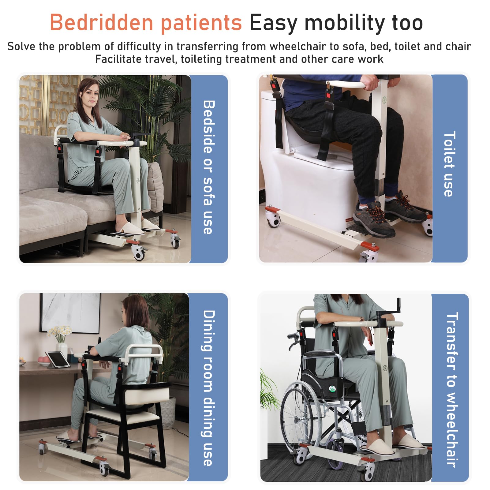Seveni Patient Lift Transfer Chair - Portable Elderly Lift Assist with 275lb Capacity, Alloy Steel Shower Wheelchair & Bedside Commode - Easy to Disassemble for Home Care, Hospital Use, and Mobility Assistance