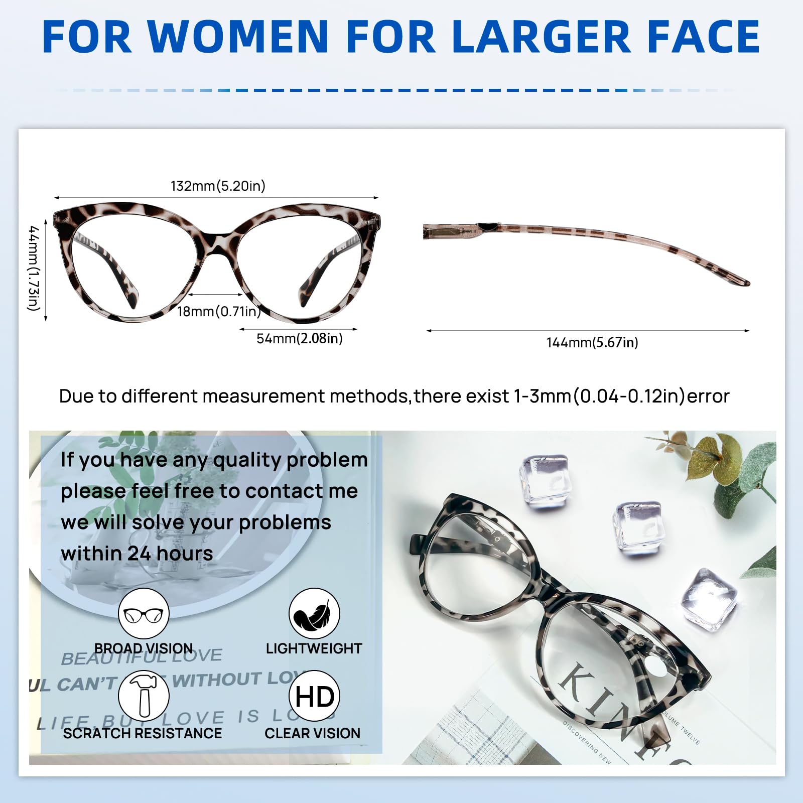 OCCI CHIARI Oversized Reading Glasses for Women - Fashionable Large Frame Readers with Lightweight Design - Perfect for Reading, Working, and Computer Use