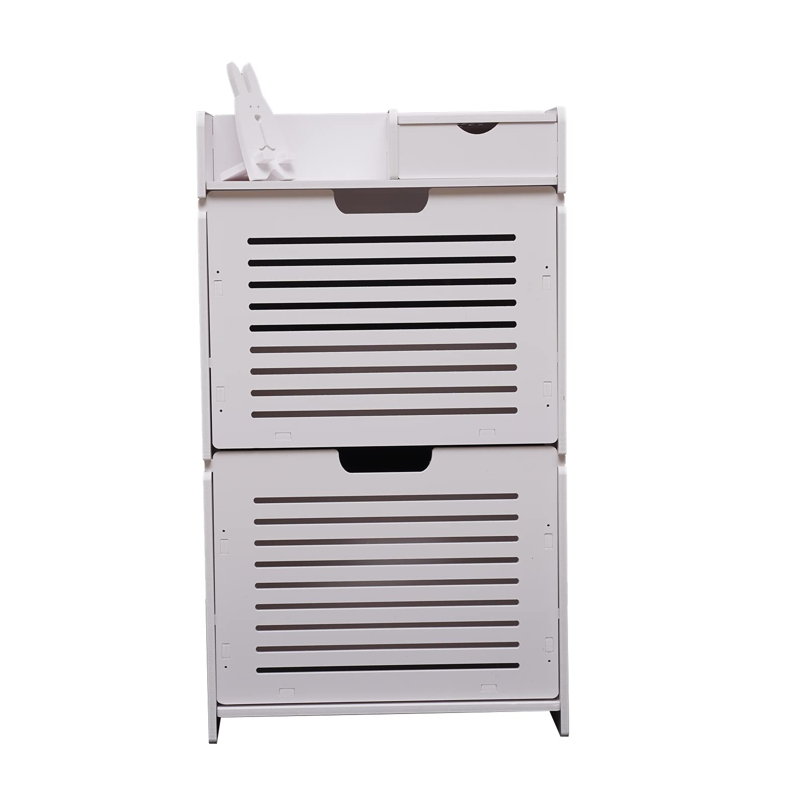 White Shoe Cabinet for Entrance - 2-Tier Shoe Rack with Multi-Layer Storage (80.5x46x17cm) - Space Saving Shoe Organizer for Hallway, Closet & Apartment Entryway
