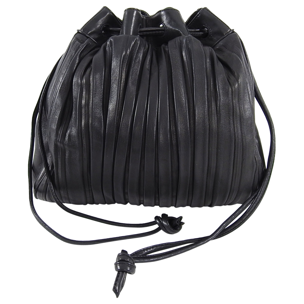 Armani Le Collezioni Black Pleated Leather Drawstring Shoulder Bag for Women | Luxury Designer Handbag | Perfect for Work, Travel & Evening Events