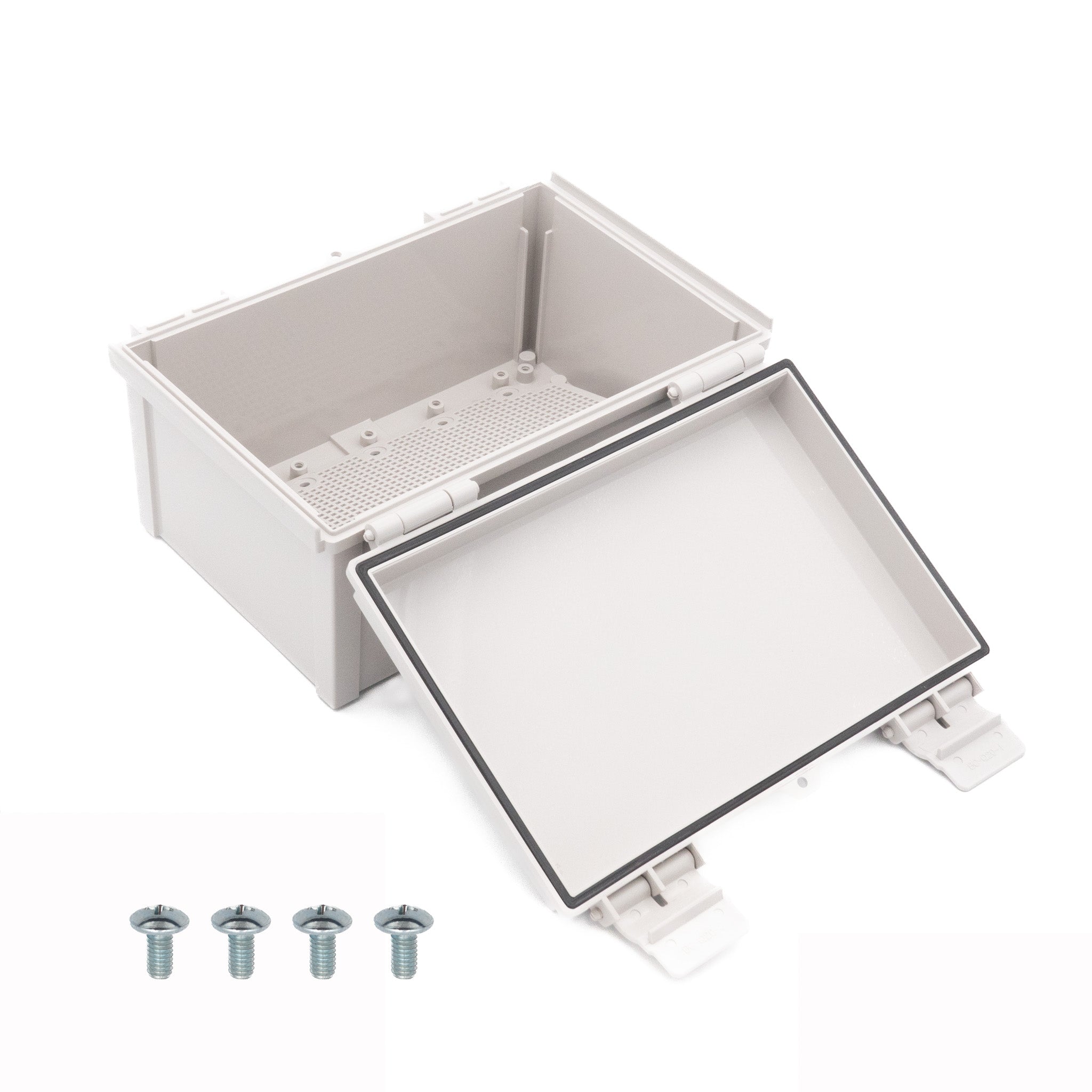 Boxco Q Series 7.87 x 11.81 x 5.91 Inches (200 x 300 x 150mm) Waterproof Plastic Enclosure - IP67 Rated, IK08 Impact Resistant, ABS Material with Grey Hinged Cover & Mounting Plate | Ideal for Outdoor Electronics, Industrial Equipment & Electrical Component Protection