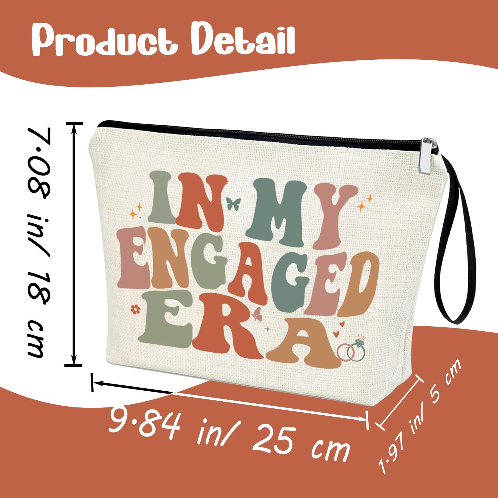 IN MY ENGAGED ERA Makeup Bag - Bridal Shower Gift for Bride, Bachelorette Party Essentials, Taylor Swift Inspired Cosmetic Travel Pouch with Zipper - Perfect for Wedding Prep, Honeymoon & Girls Trips