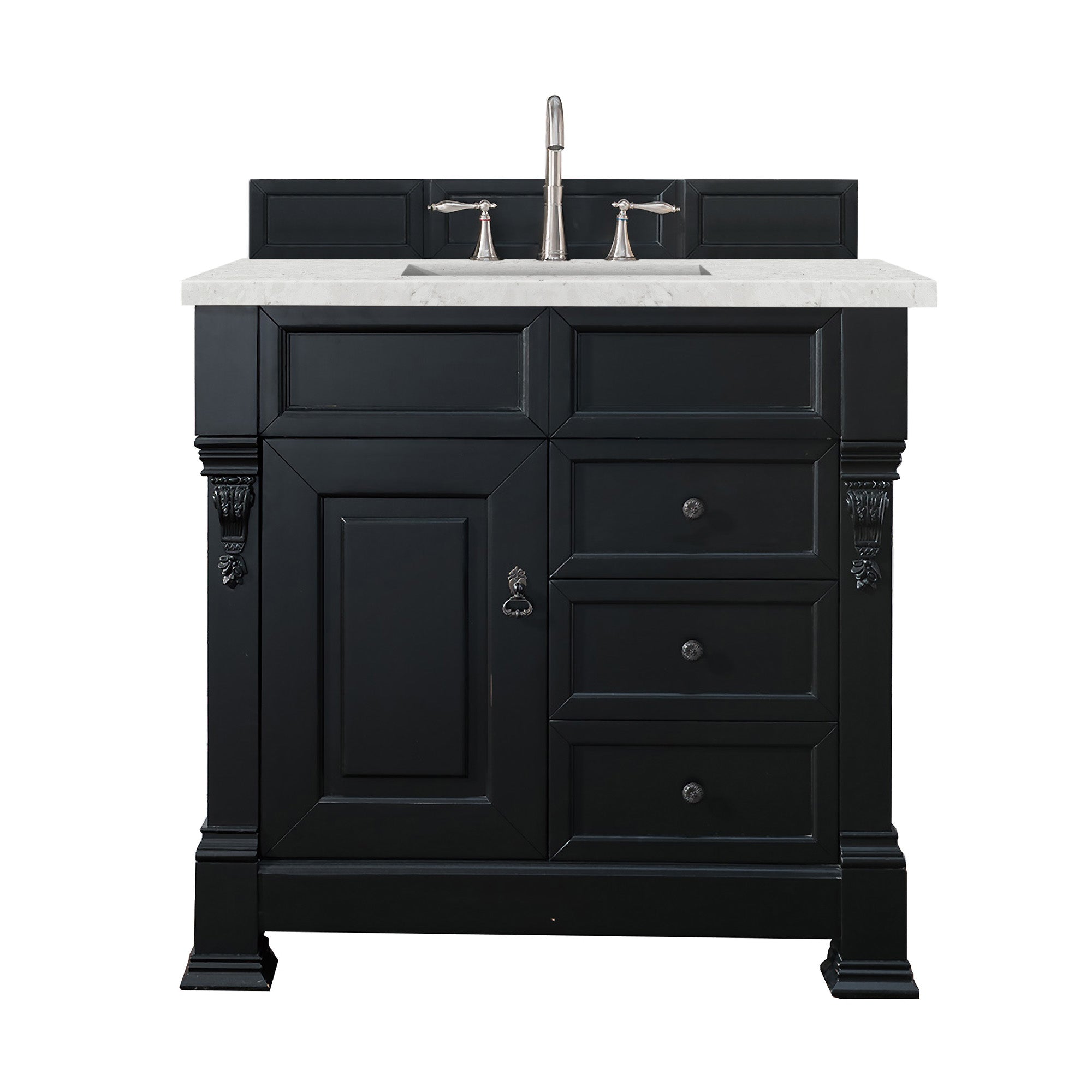 Brookfield 36 Inch Single Bathroom Vanity with Antique Black Finish & 3CM Eternal Jasmine Pearl Quartz Countertop - Perfect for Modern and Traditional Bathroom Designs