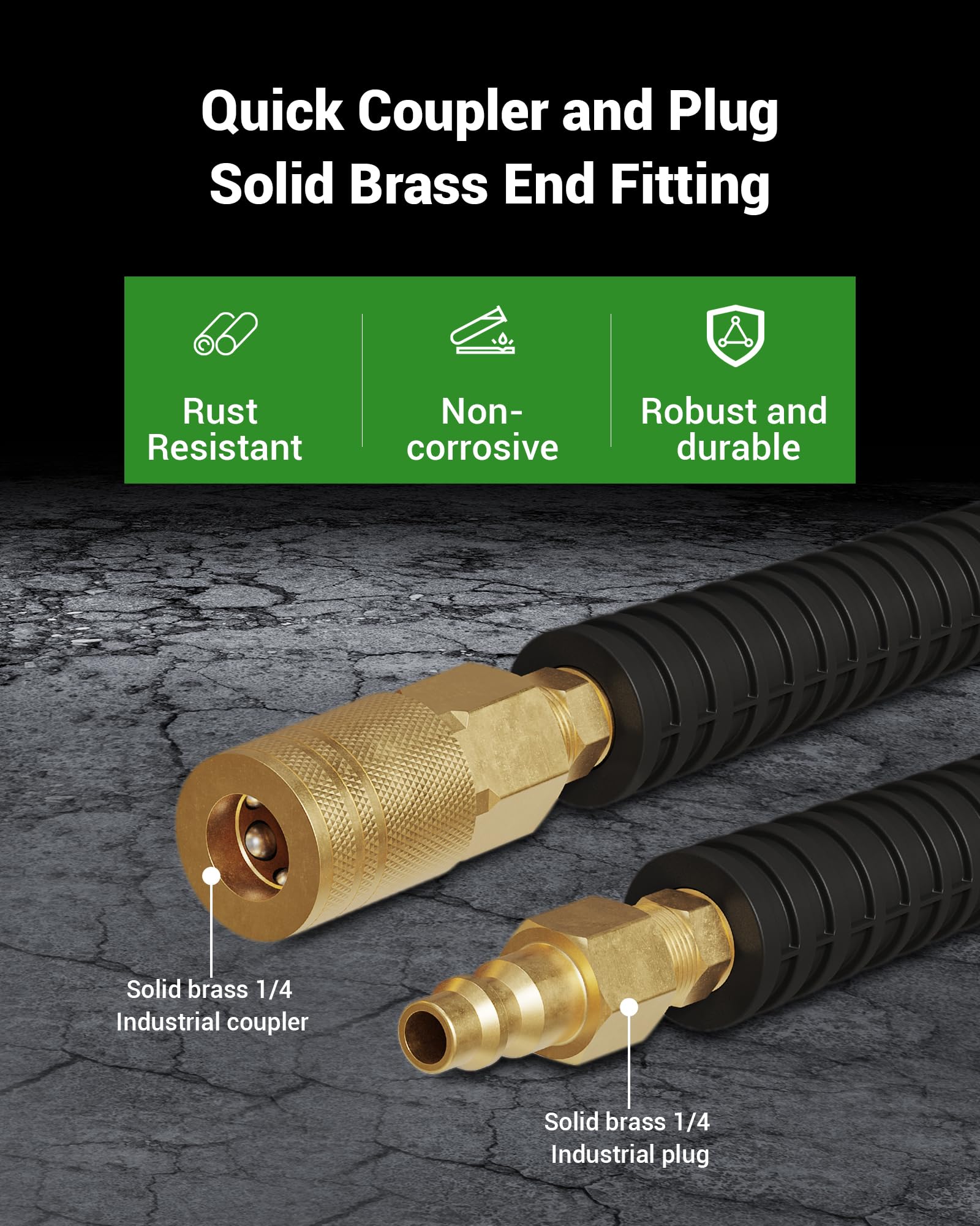 **DEWENWILS 3/8 Inch x 6FT Hybrid Air Hose 300 PSI, Heavy Duty Air Compressor Hose with 1/4