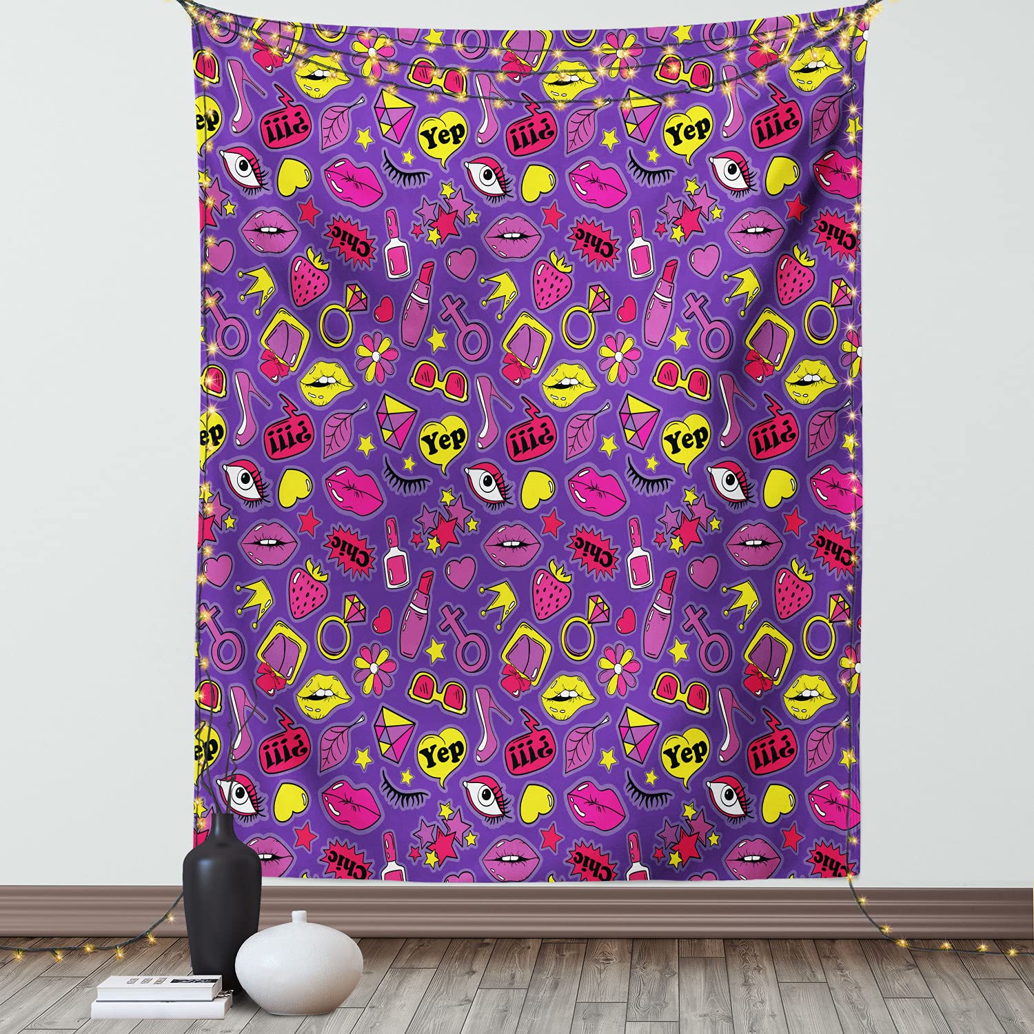 Ambesonne Emoticon Tapestry - 90s Comic Style Wall Art for Bedroom & Dorm Decor