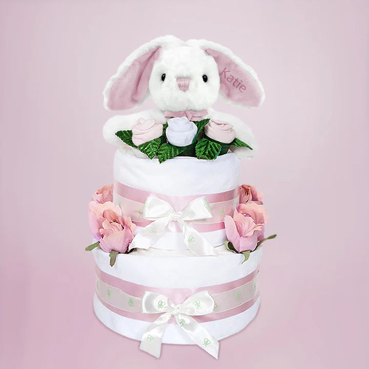 Personalized Bunny Diaper Cake - Unique Baby Shower Gift for Girls & Boys - Perfect for Newborn Celebrations & Nursery Decor - SKU: LBG1053