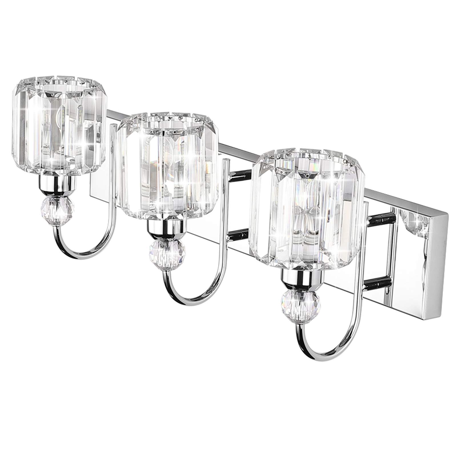 Ralbay Modern LED Crystal Bathroom Vanity Lights - 3-Light Stainless Steel Mirror Lighting Fixture for Bathroom, Bedroom & Dressing Room - Elegant Vanity Light for Makeup, Shaving & Grooming