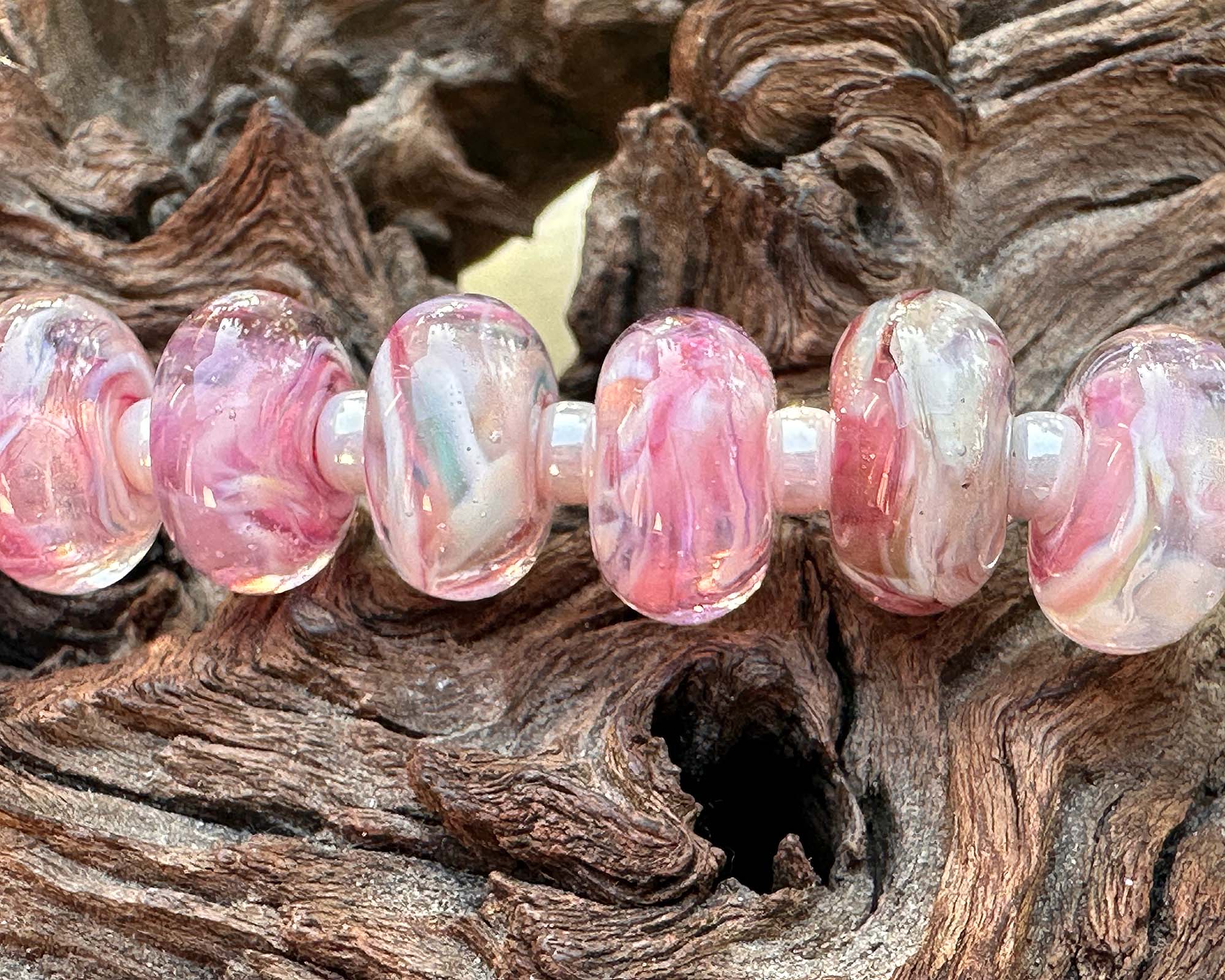 18 Dreamy Pink & Cream Lampwork Glass Beads Set for Jewelry Making - DIY Bracelets, Necklaces & Craft Projects - SRA