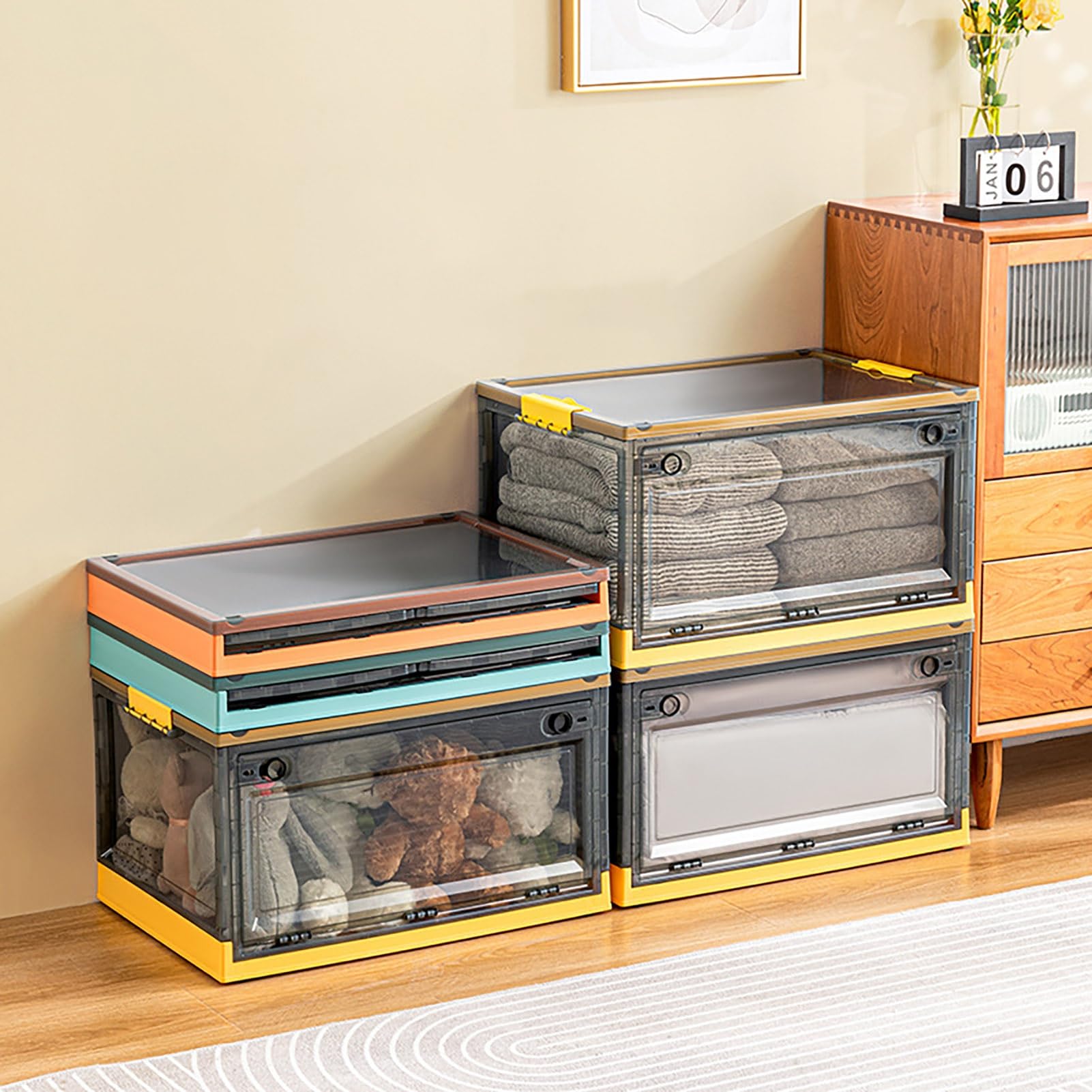 Stackable Plastic Storage Box with Lid - Space-Saving for Clothes & Toys