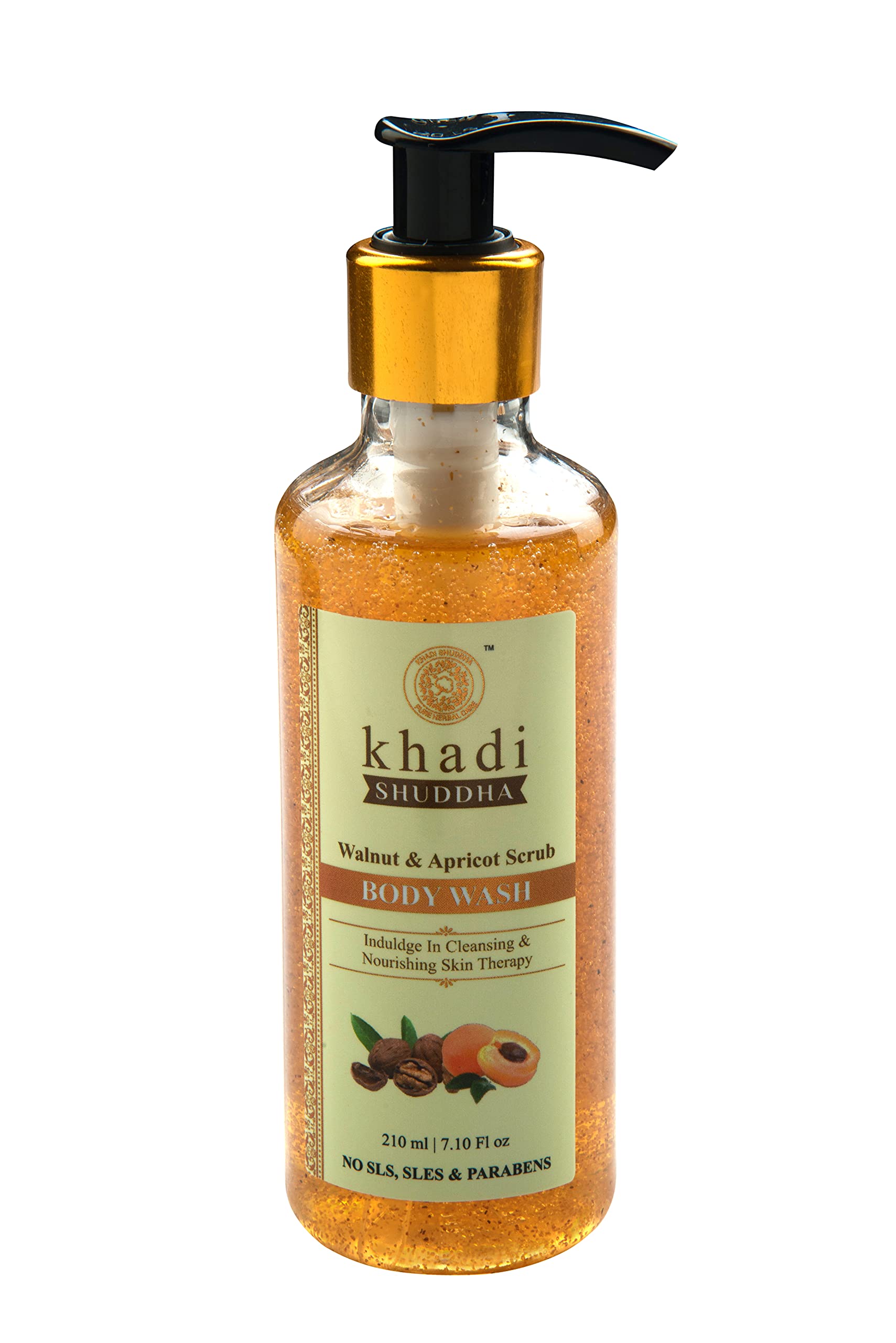 Khadi Suddha Walnut & Apricot Scrub Body Wash - 210ml | Natural Exfoliating Face & Body Cleanser for Glowing Skin | Perfect for Daily Shower & Spa Routine