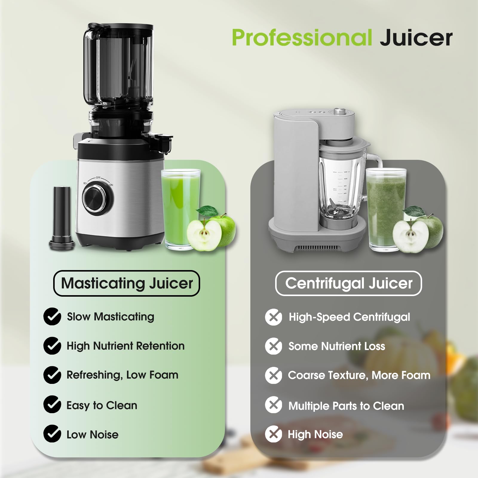 Premium Cold Press Juicer Machine - Slow Masticating Juicer for Whole Fruits & Vegetables, High Juice Yield Extractor, BPA-Free, Quiet Operation - Perfect for Healthy Juicing, Detox, and Raw Food Diets at Home